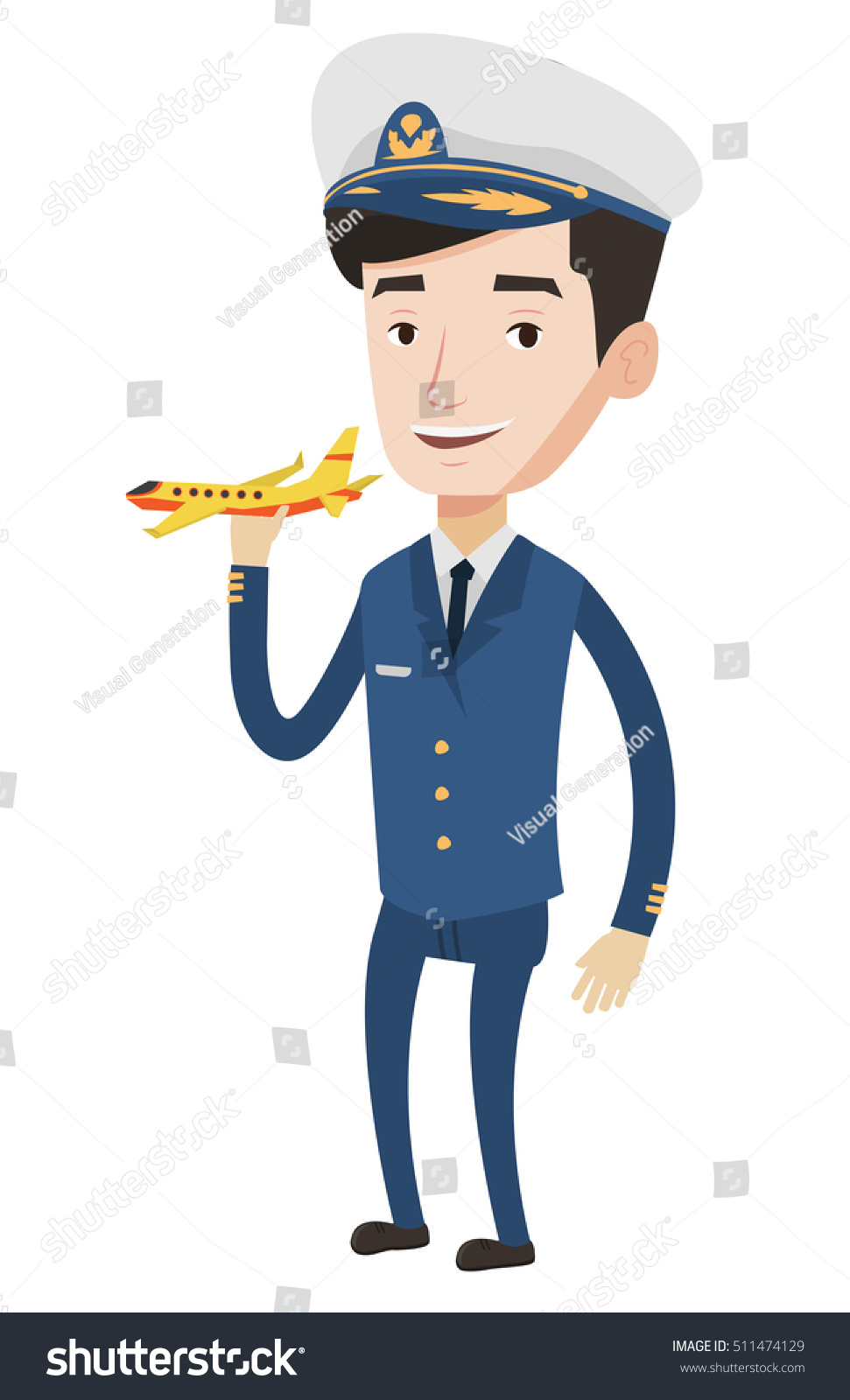 Caucasian Airline Pilot Holding Model Airplane Stock Vector (Royalty ...