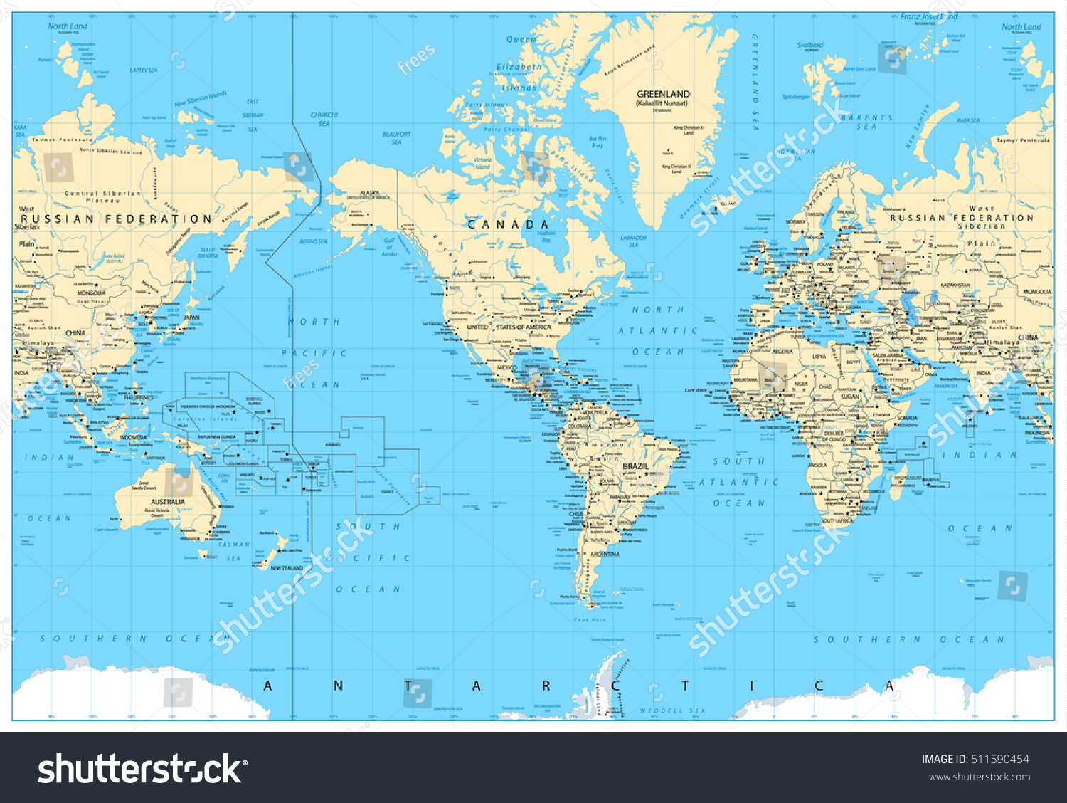 America Centered World Map Highly Detailed Stock Vector Royalty Free Stock Vector America Centered World Map Highly Detailed Vector Illustration Of Physical World Map 511590454