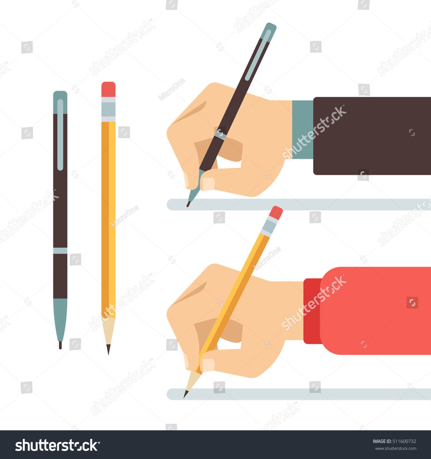 Cartoon Writing Hands Pen Pencil Flat Stock Vector (royalty Free 