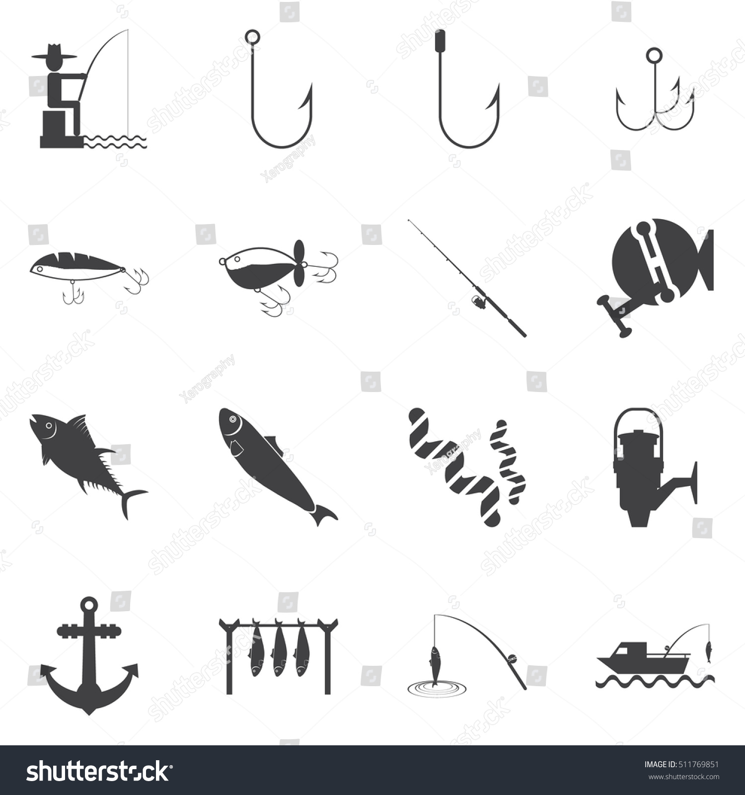 Fishing Icons Mono Vector Symbols Stock Vector (Royalty Free) 511769851 ...