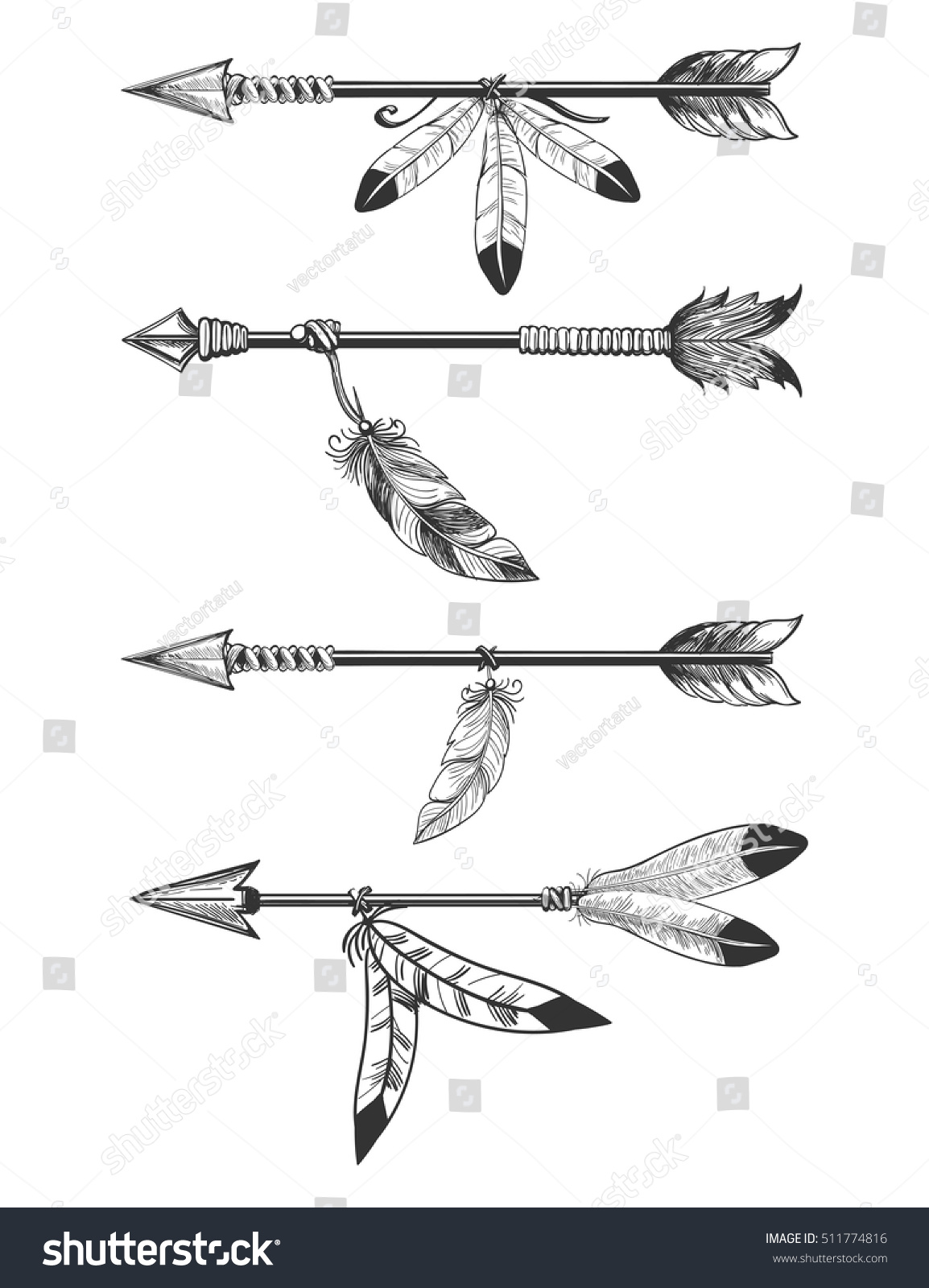 Hand Drawn Arrows Feathers Beads Boho Stock Vector (Royalty Free ...