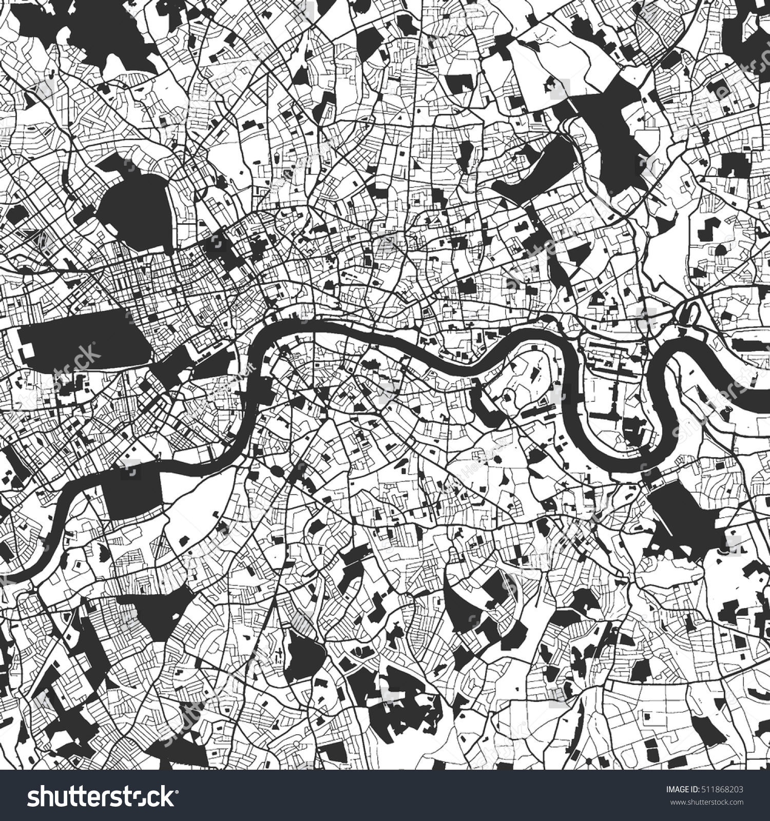 London Monochrome Map Artprint Vector Outline Stock Vector (Royalty ...