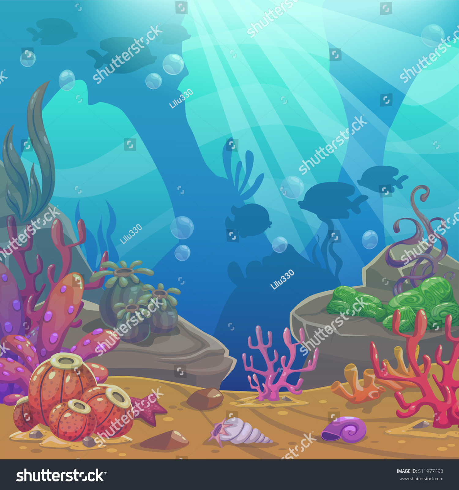 Cartoon Underwater Vector Illustration Undersea World Stock Vector ...