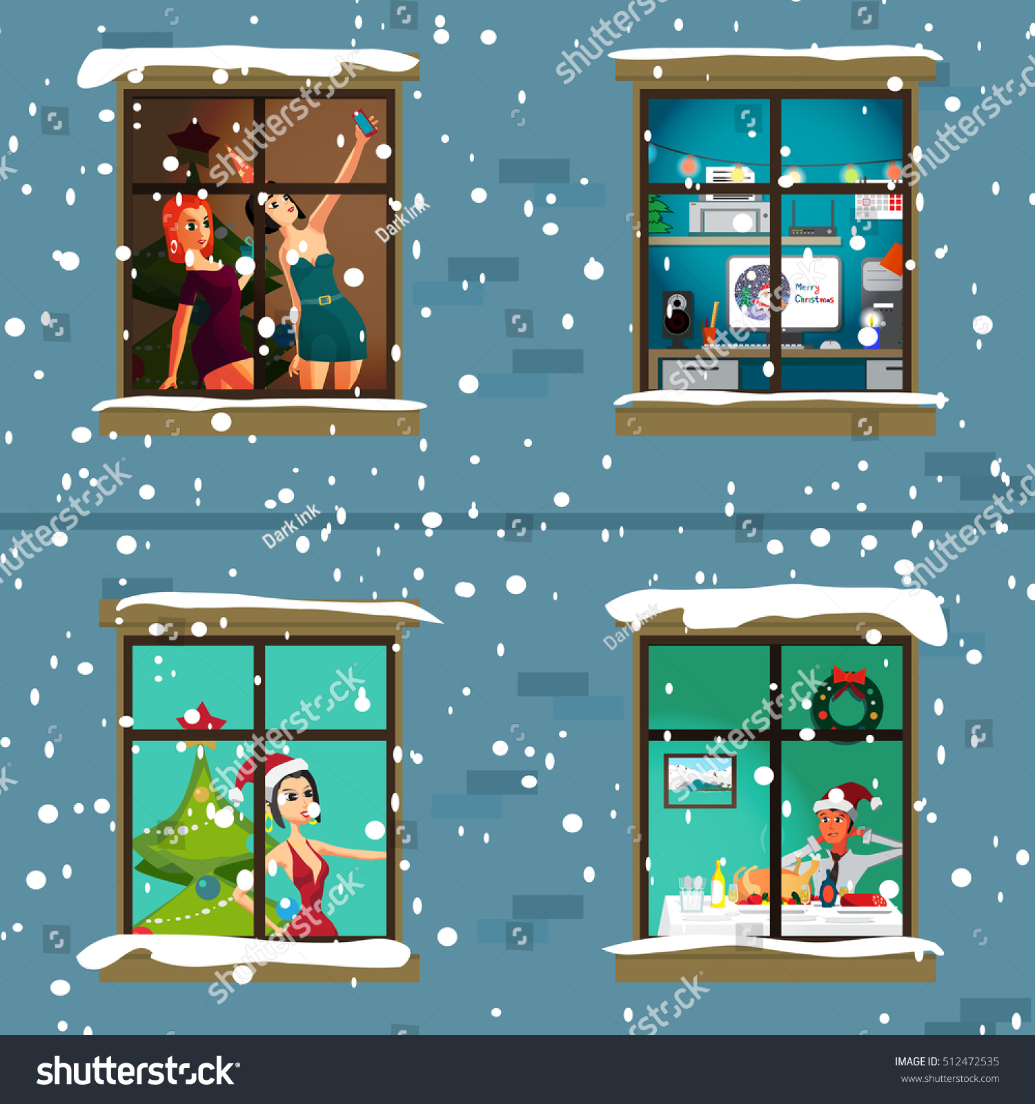 Windows Apartment House Evening Christmas New Stock Vector (Royalty ...