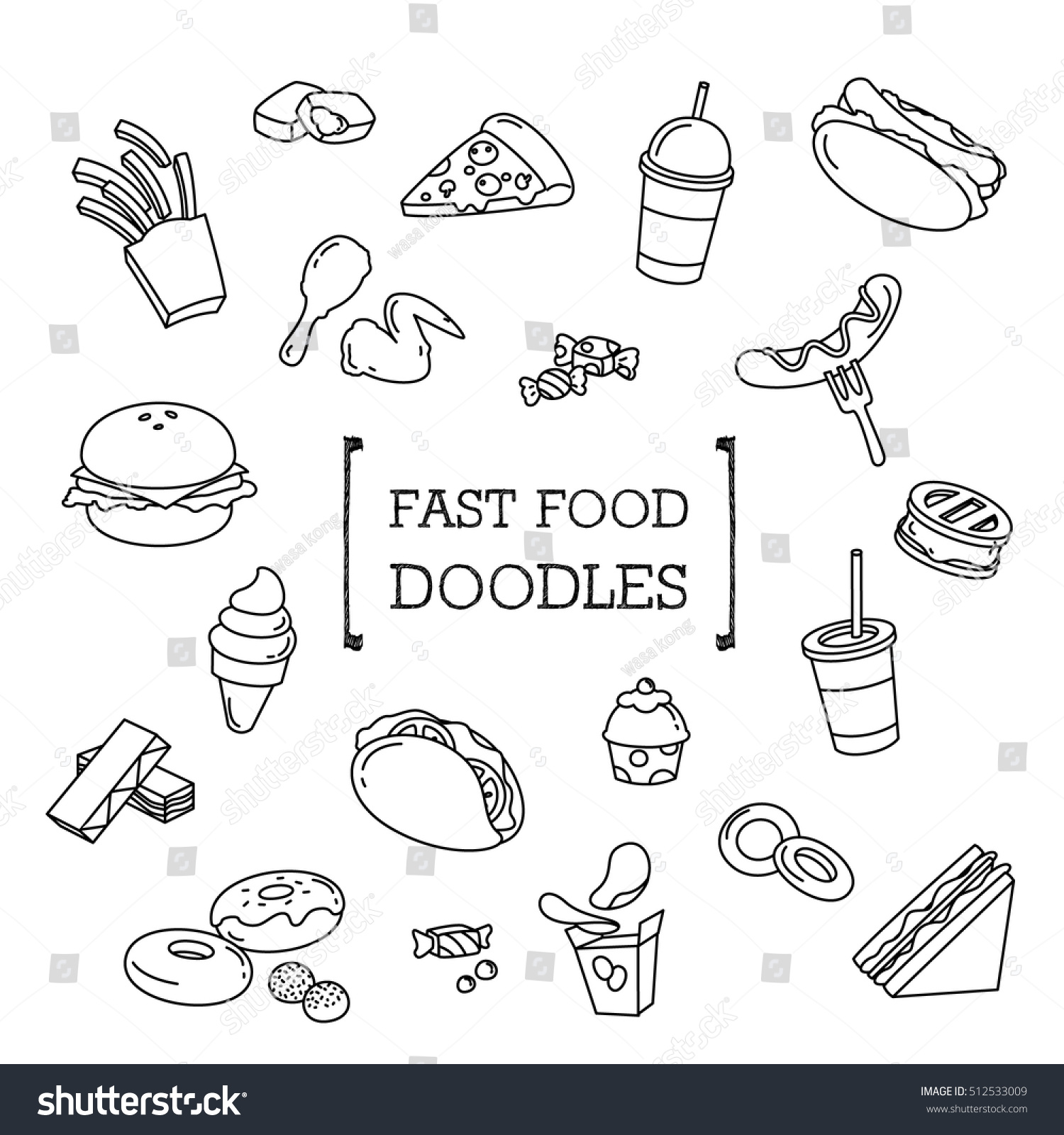 Fast Food Doodles Set Hand Drawing Stock Vector (Royalty Free ...