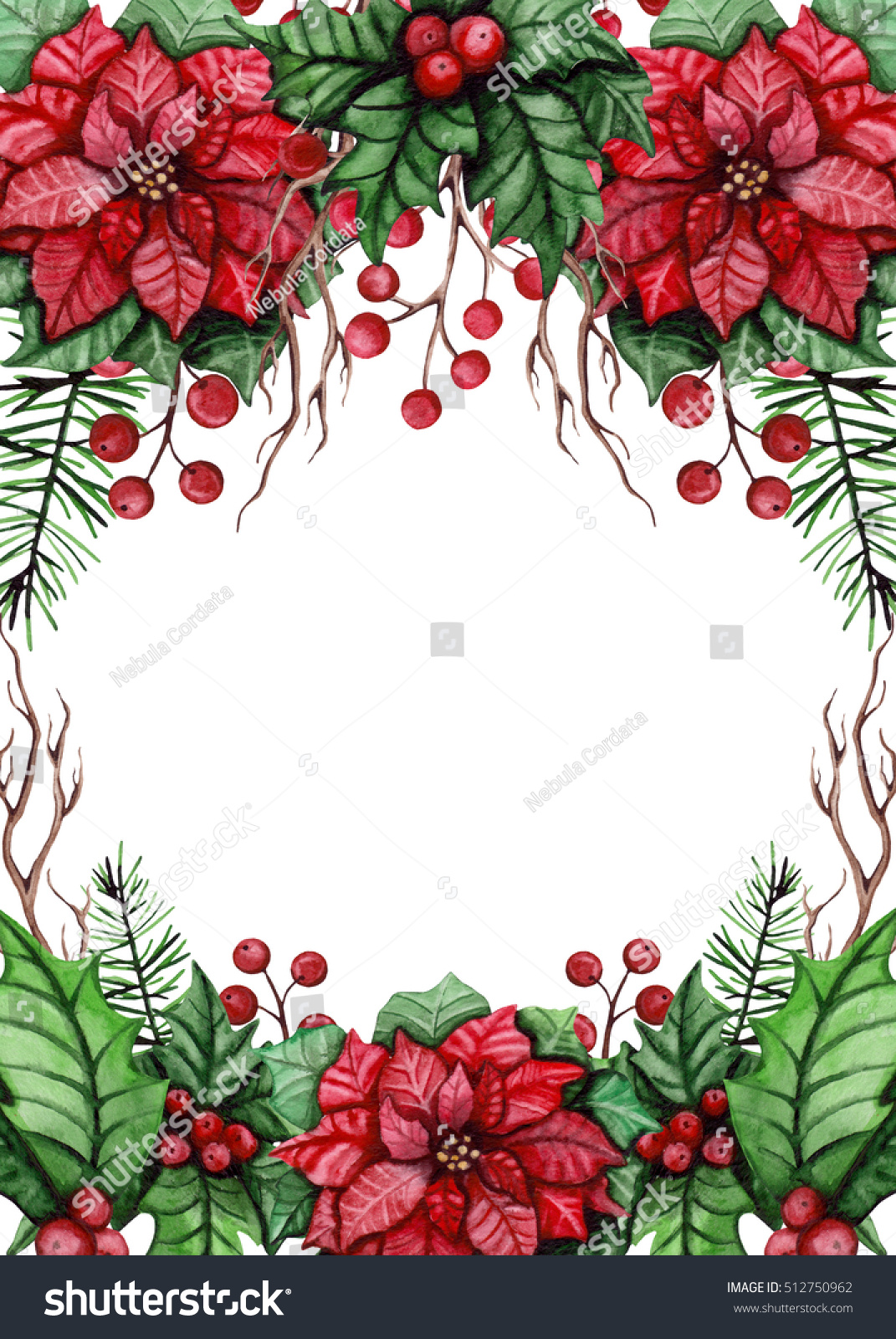 Floral Frame Watercolor Red Berries Branches Stock Illustration ...