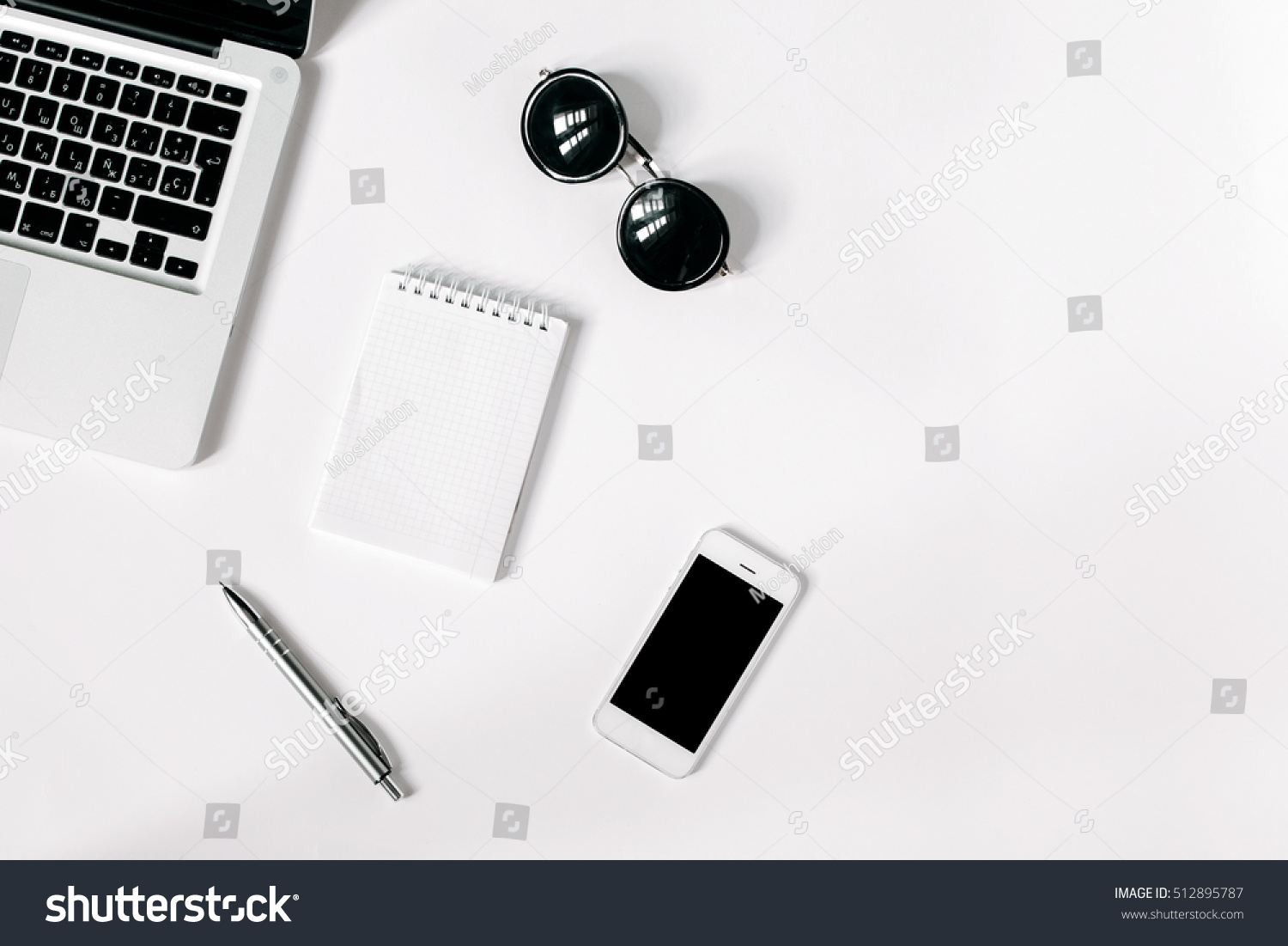 White Office Desk Laptop Smartphone Sunglasses Stock Photo 512895787 ...