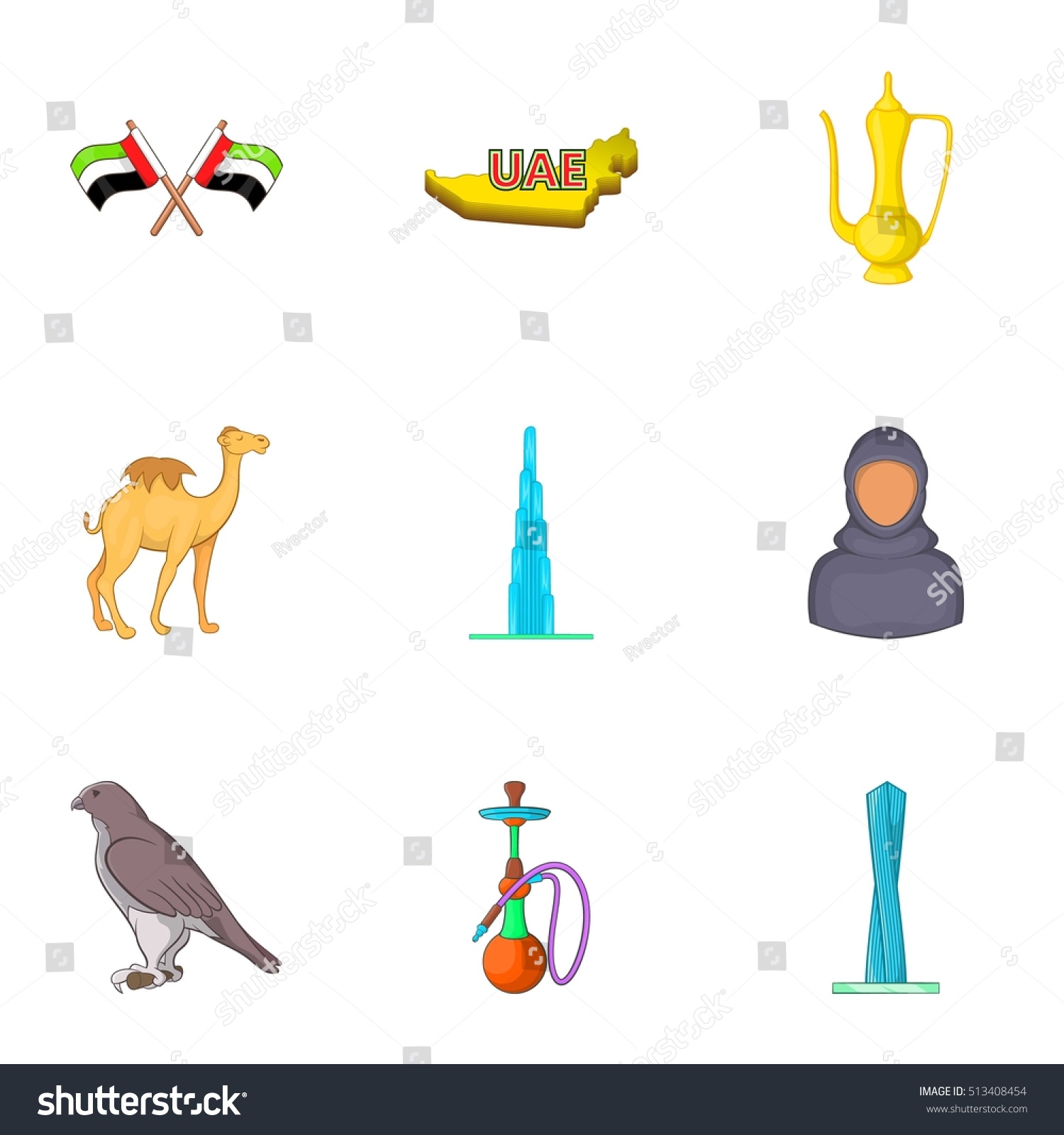 Stay Uae Icons Set Cartoon Illustration Stock Vector (Royalty Free ...