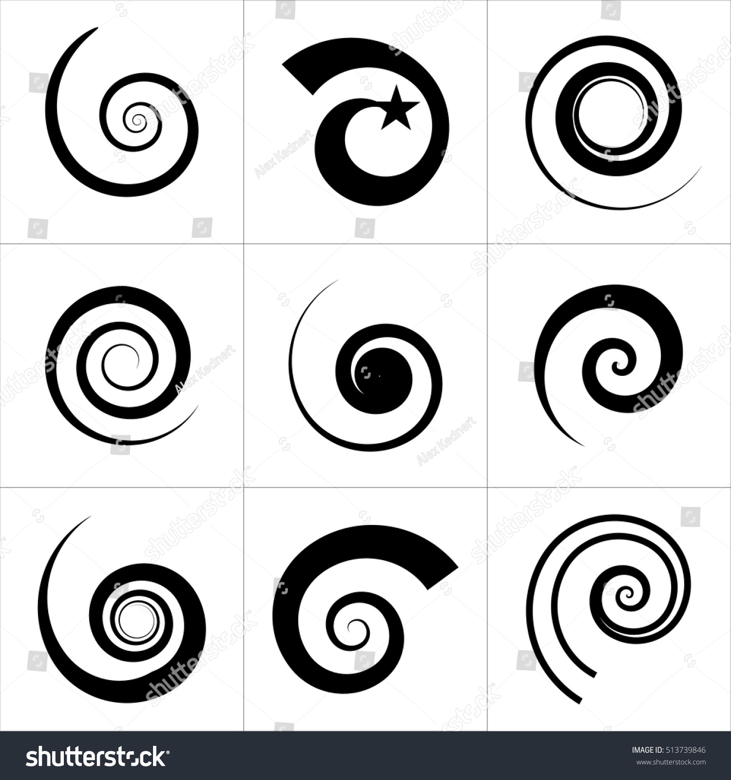 Collection Abstract Spiral Vector Elements Isolated Stock Vector 