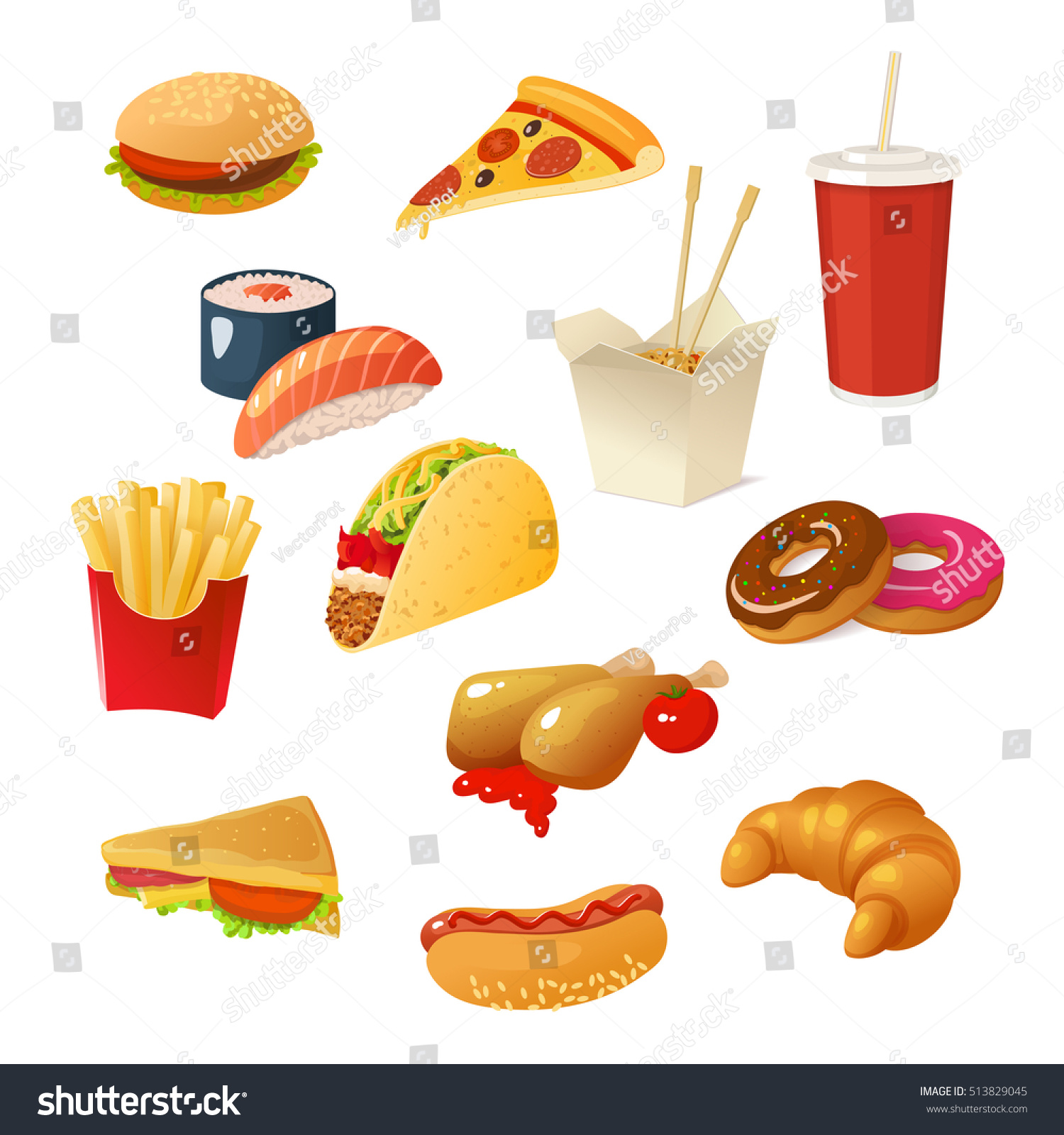 Fast Food Isolated Symbols Set Cartoon Stock Vector (Royalty Free ...