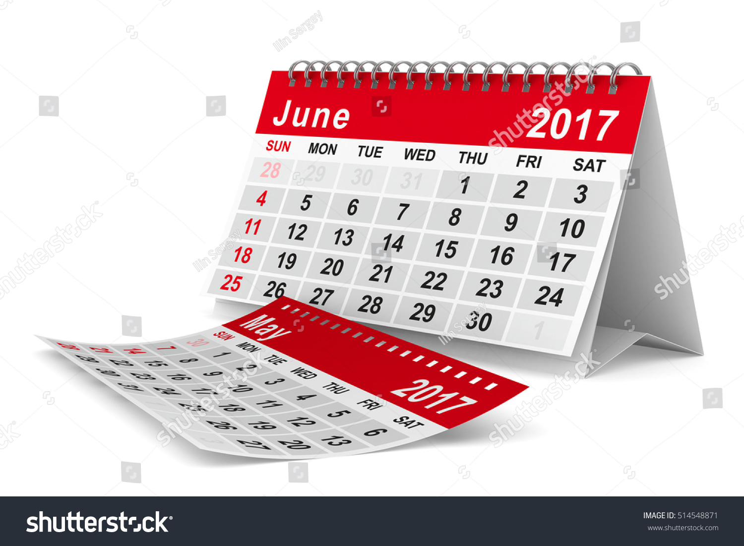 2017 Year Calendar June Isolated 3d Stock Illustration 514548871