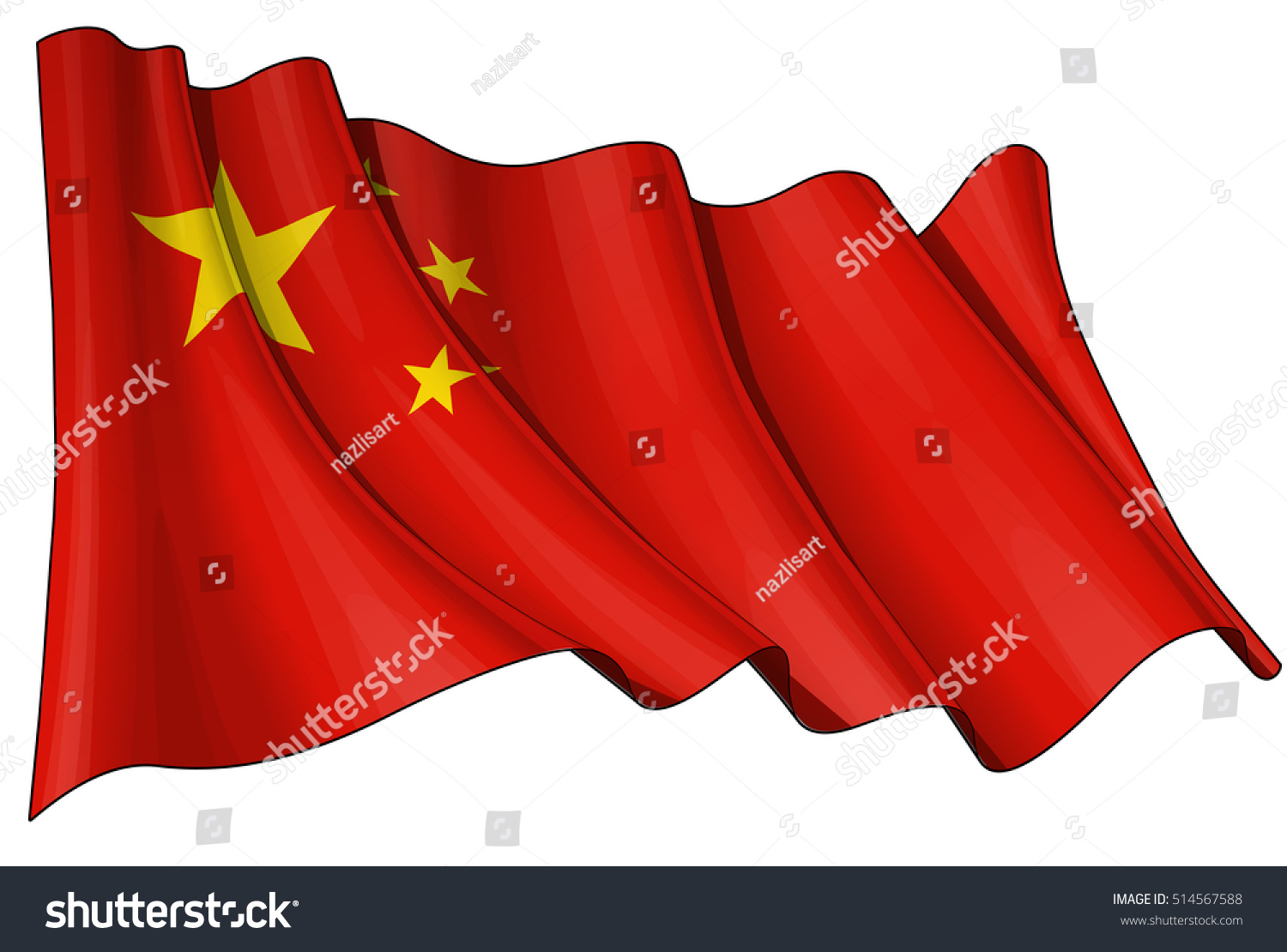 Vector Illustration Waving Chinese Flag All Stock Vector (Royalty Free ...