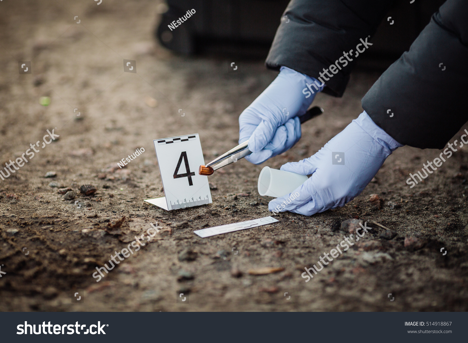 Crime Scene Investigation Collecting Bullet Pistol Stock Photo ...