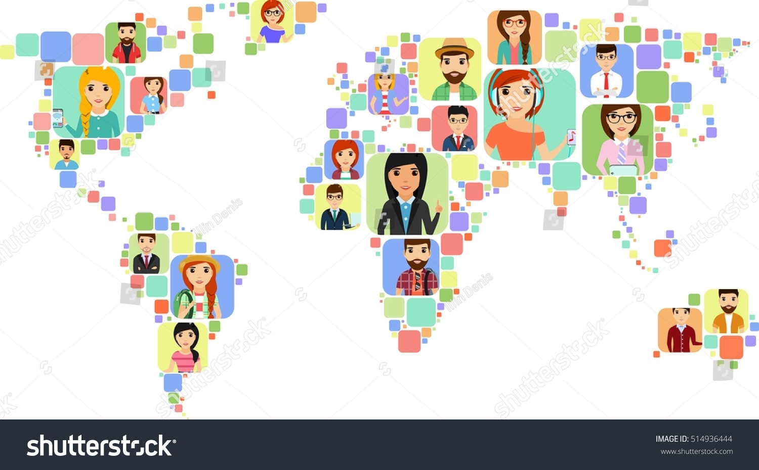 Concept World Map Icons Various People Stock Vector (Royalty Free ...