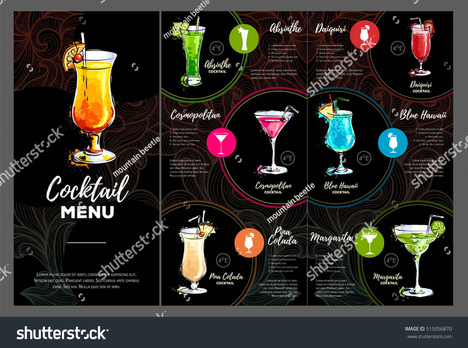 Cocktail Menu Design Stock Vector (Royalty Free) 515056870 | Shutterstock