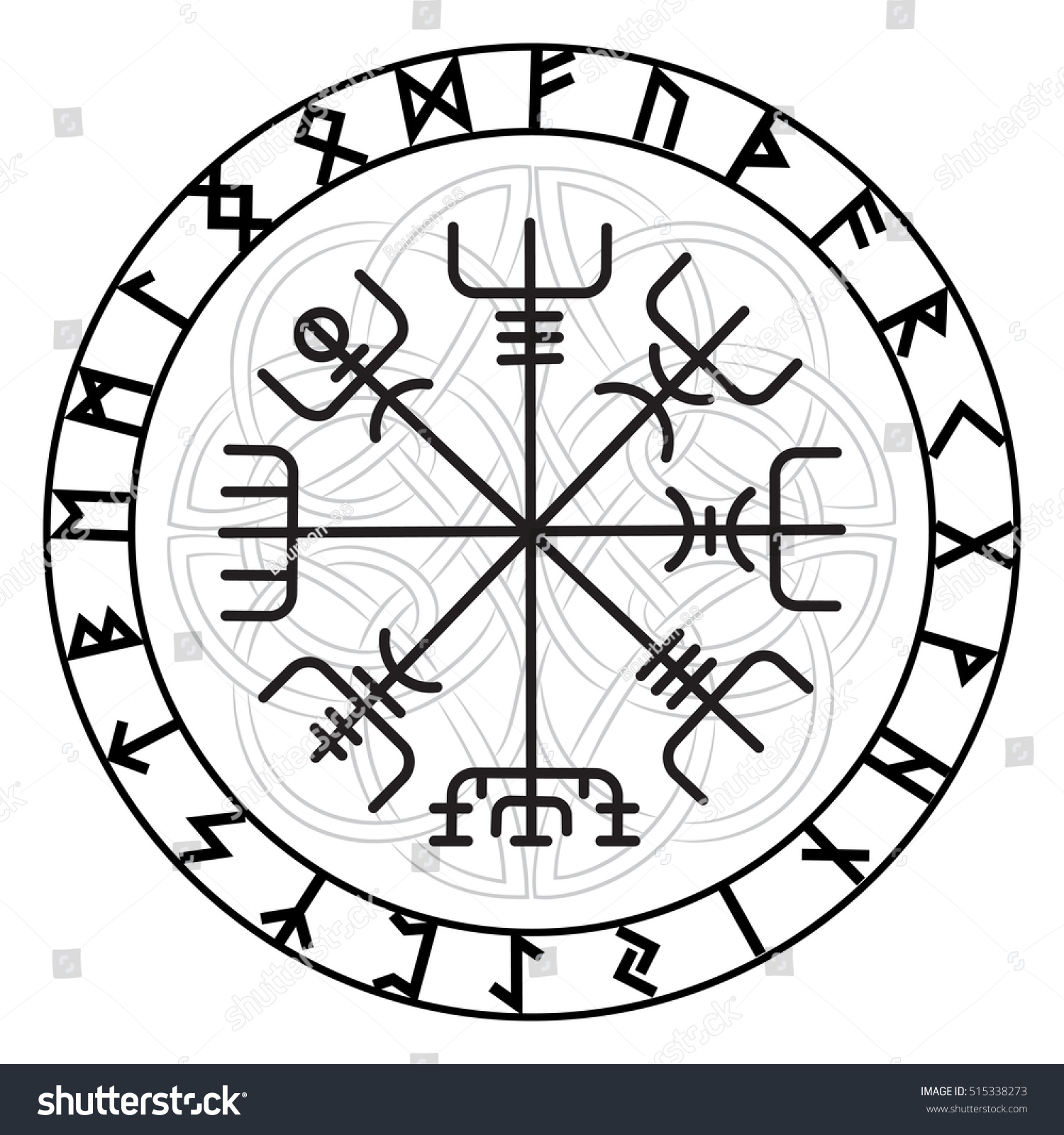 Vegvisir Magic Navigation Compass Ancient Icelandic Stock Vector ...