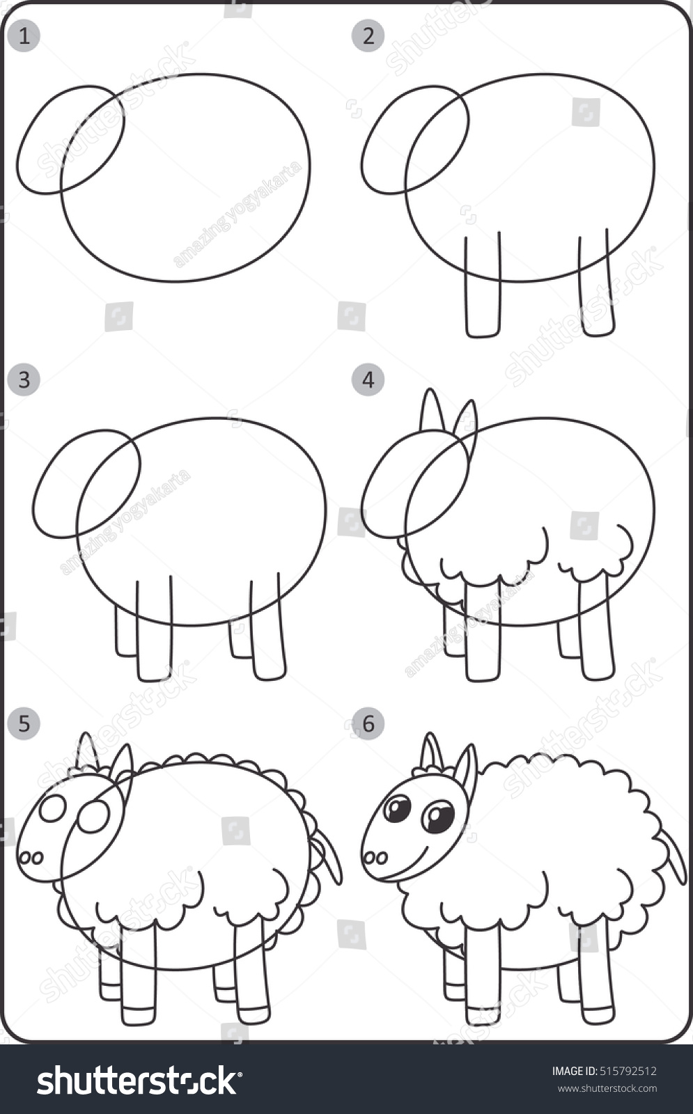 Рисование овцы поэтапно для детей