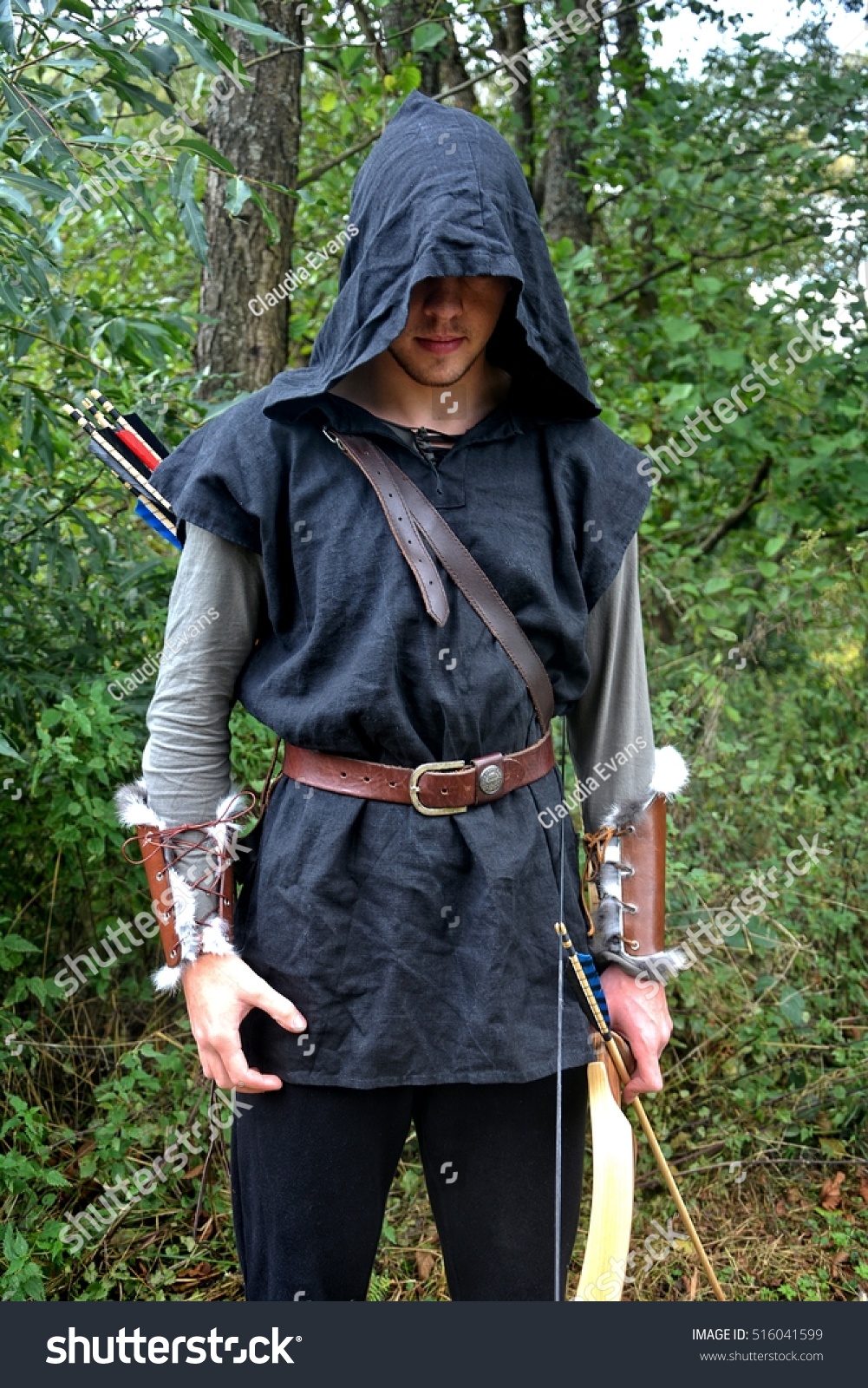 Medieval Archer Black Hood Coloured Arrows Stock Photo 516041599 ...