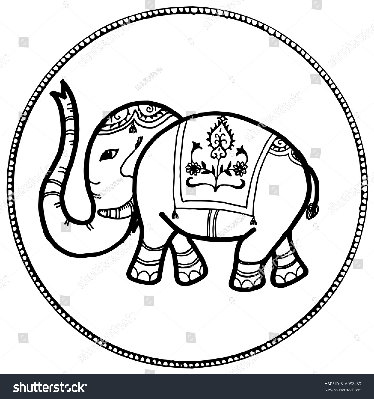 Thai Elephant Hand Drawn Illustration Stock Vector (Royalty Free ...