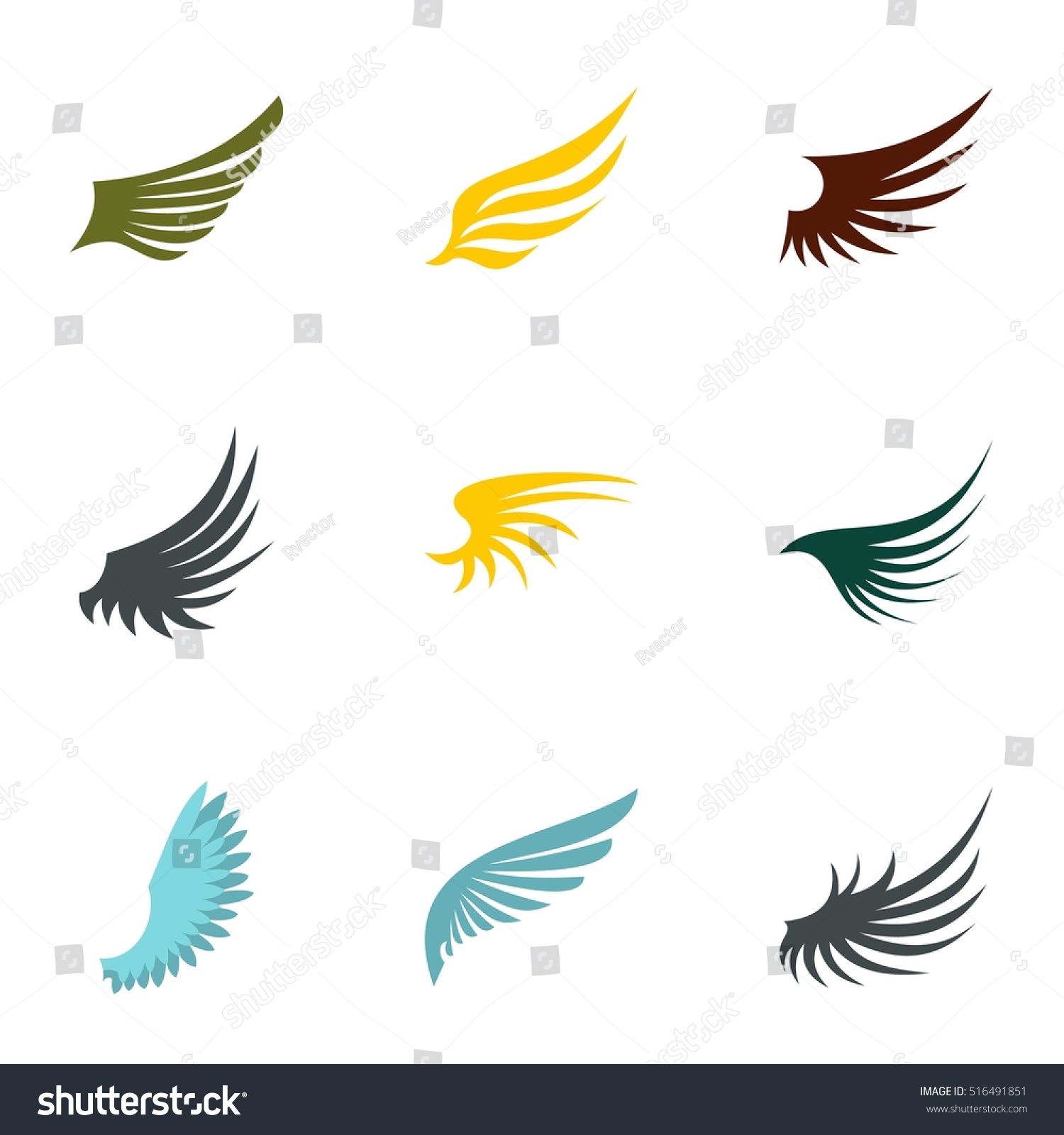 Angel Wings Icons Set Flat Illustration Stock Vector (Royalty Free ...