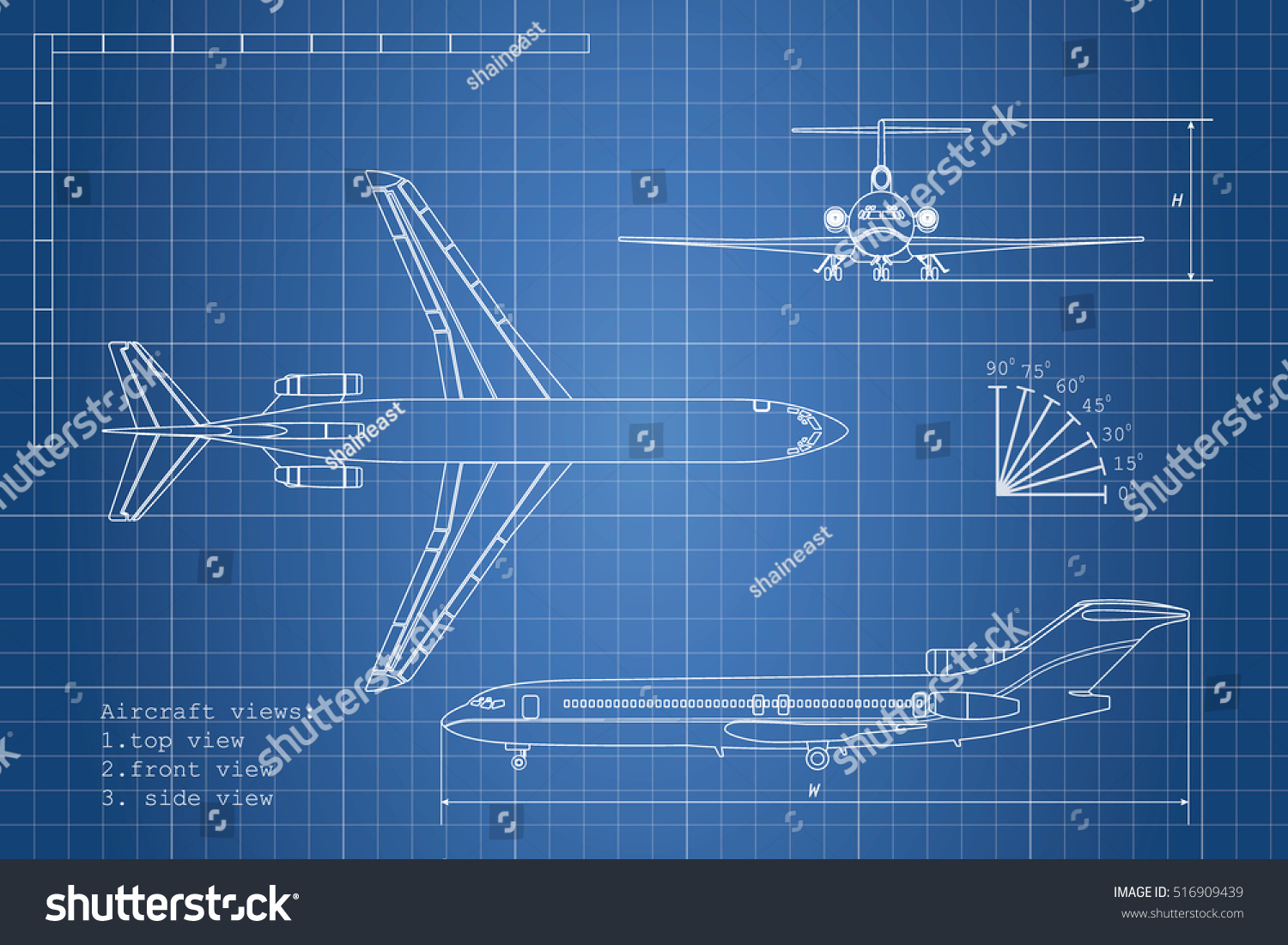 Outline Drawing Plane On Blue Background Stock Illustration 516909439 ...