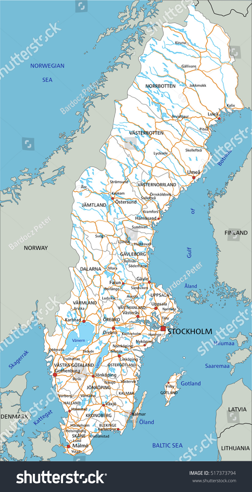 High Detailed Sweden Road Map Labeling Image Vectorielle De Stock Libre De Droits 517373794