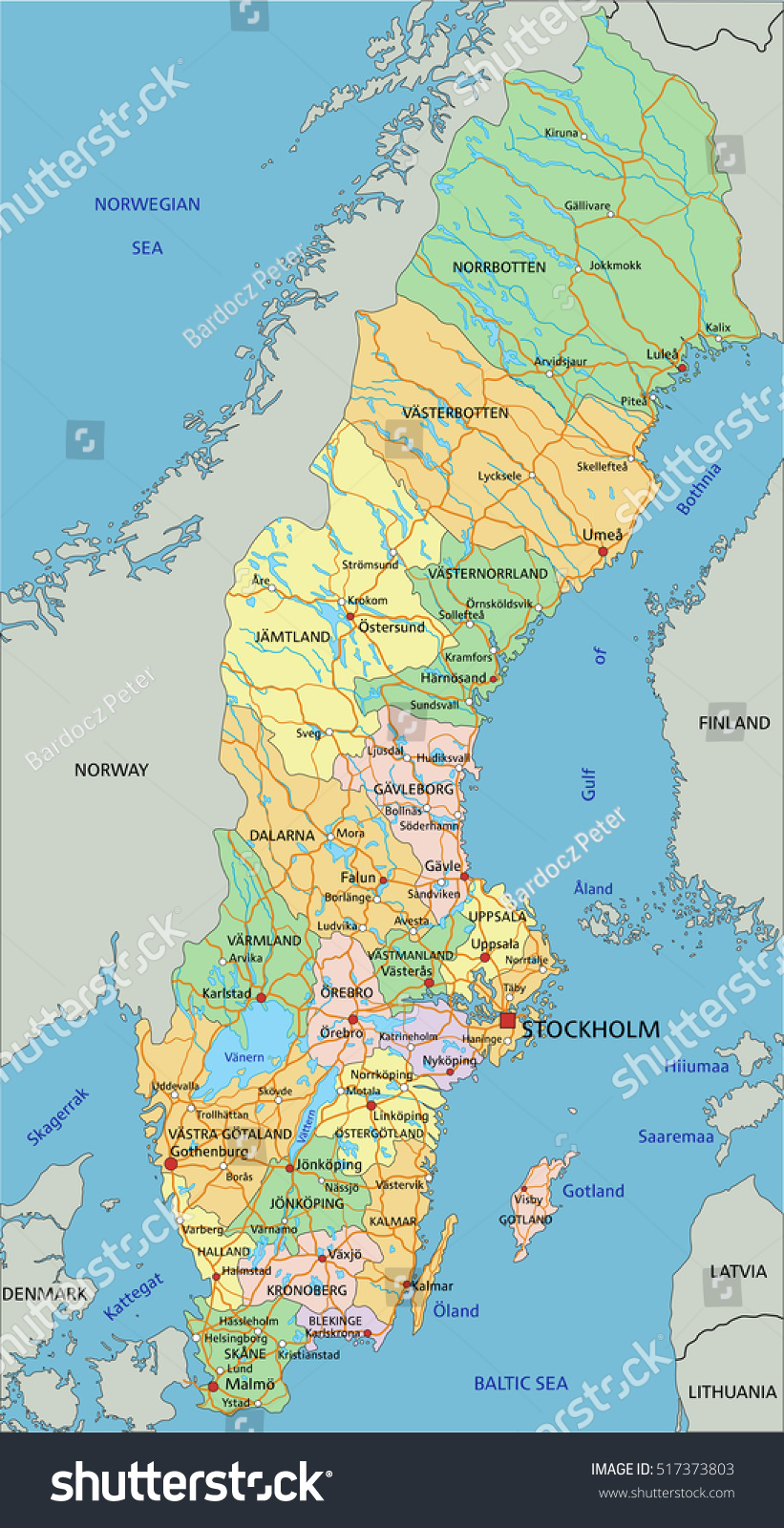 Sweden Highly Detailed Editable Political Map Stock Vector (Royalty ...