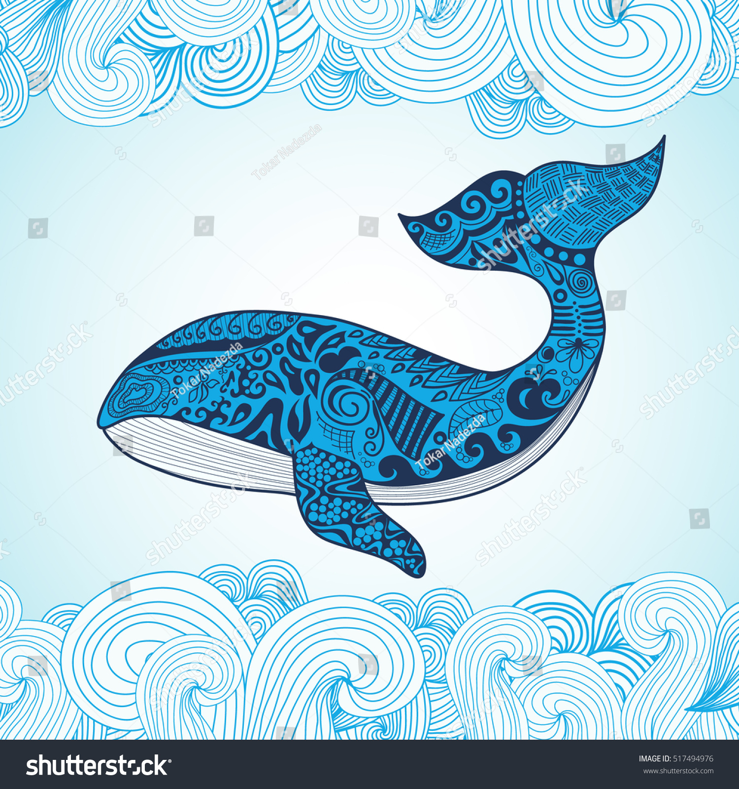 Whale Waves Zentangle Style Stock Vector Royalty Free 517494976