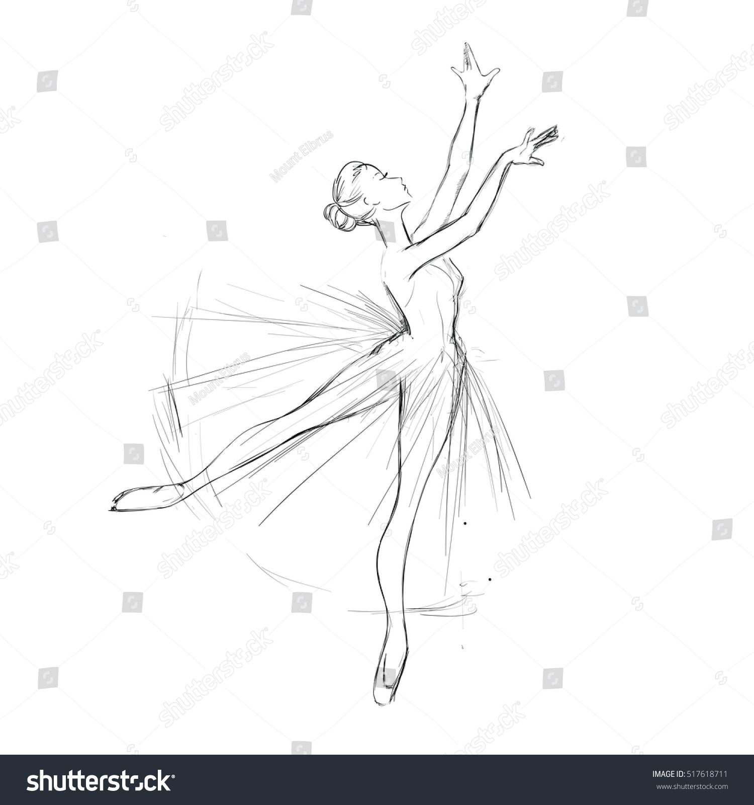 Балерина карандашом контур