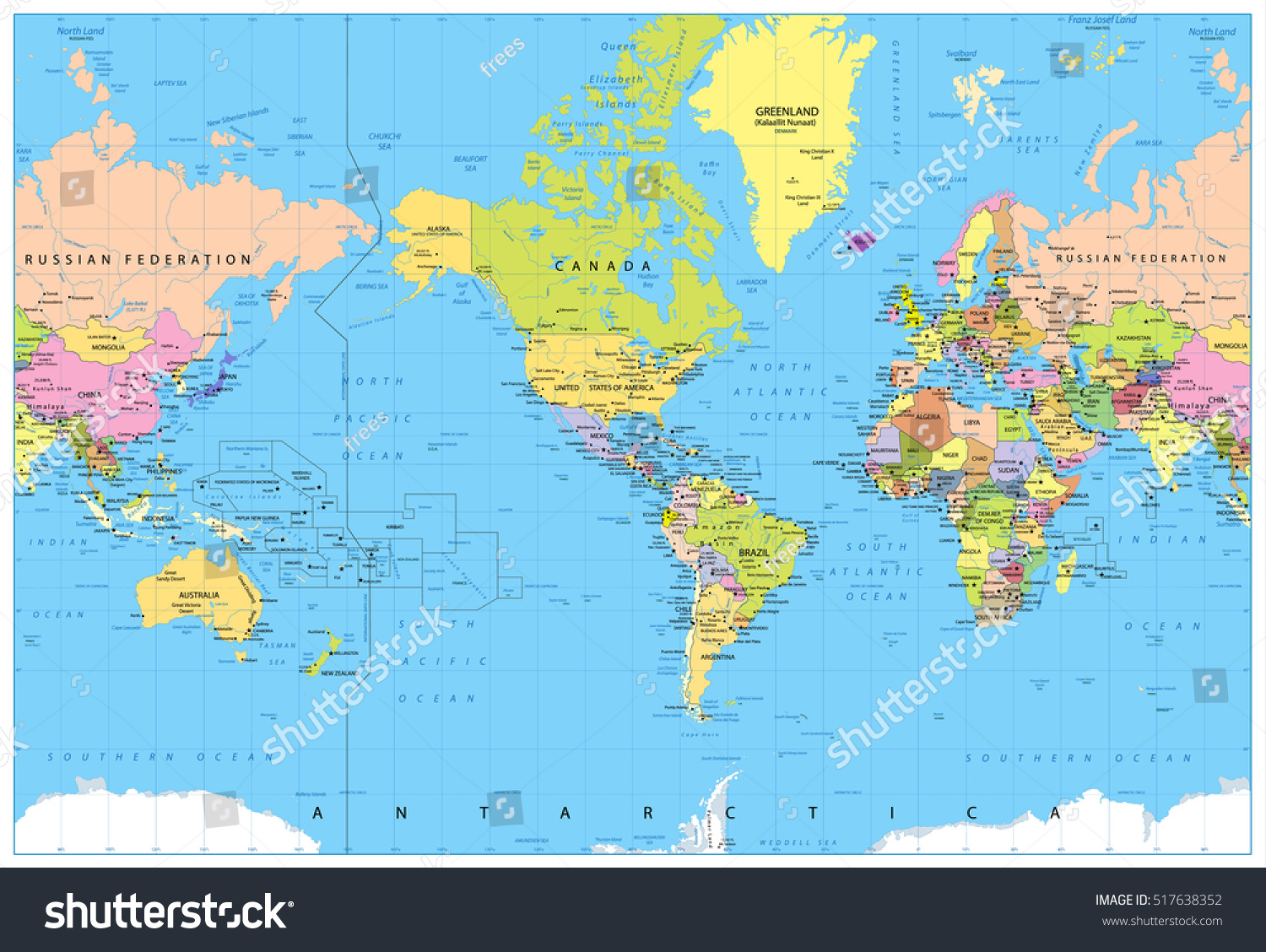 America Centered Political World Map Highly Stock Vector (Royalty Free ...