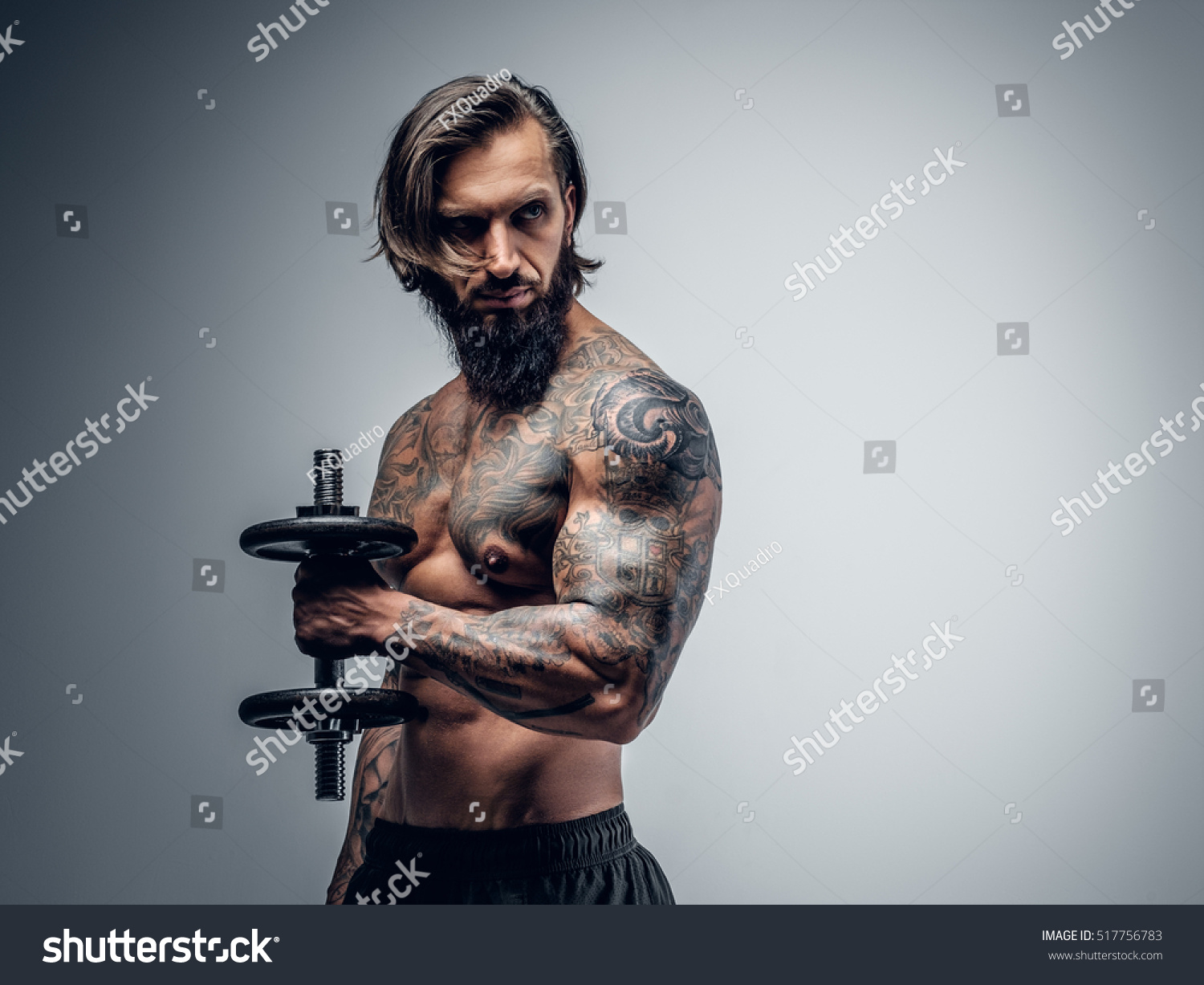 Studio Portrait Shirtless Tattooed Bearded Male Stock Photo Shutterstock