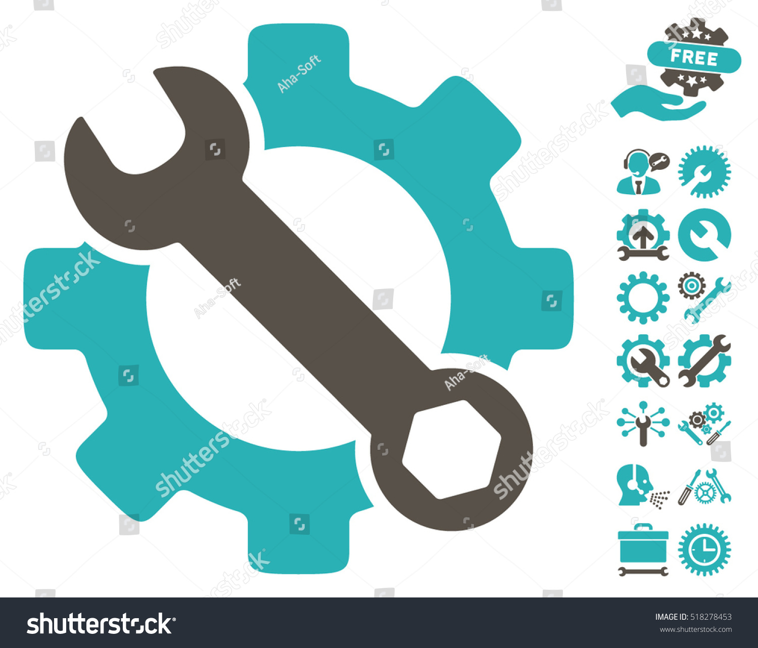 服务工具图标与奖金设置工具符号 矢量插图风格是白色背景上的平面标志性钴和青色符号 库存矢量图 免版税 Shutterstock