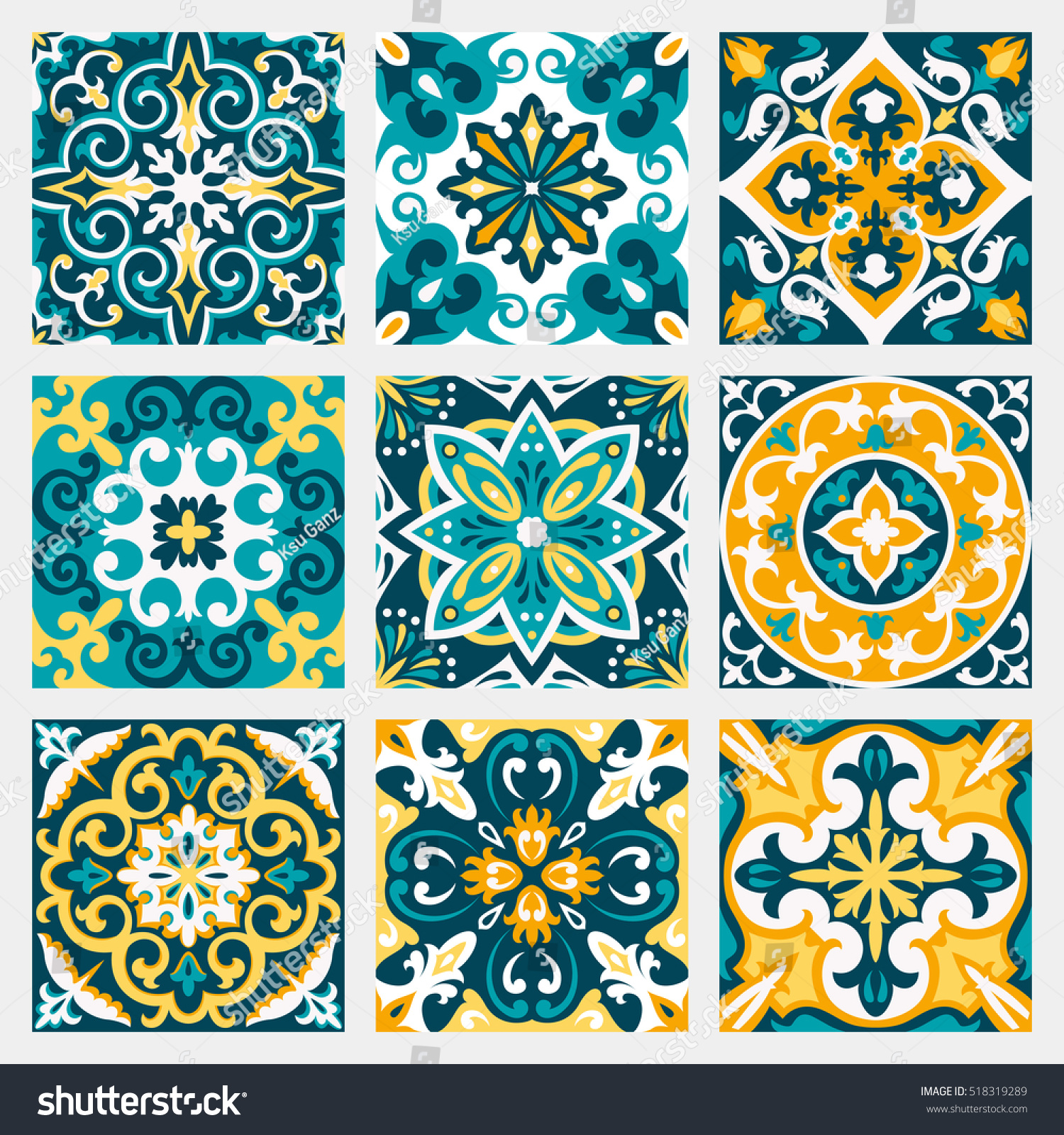 Set Beautiful Seamless Ornamental Tile Background Stock Vector (Royalty ...