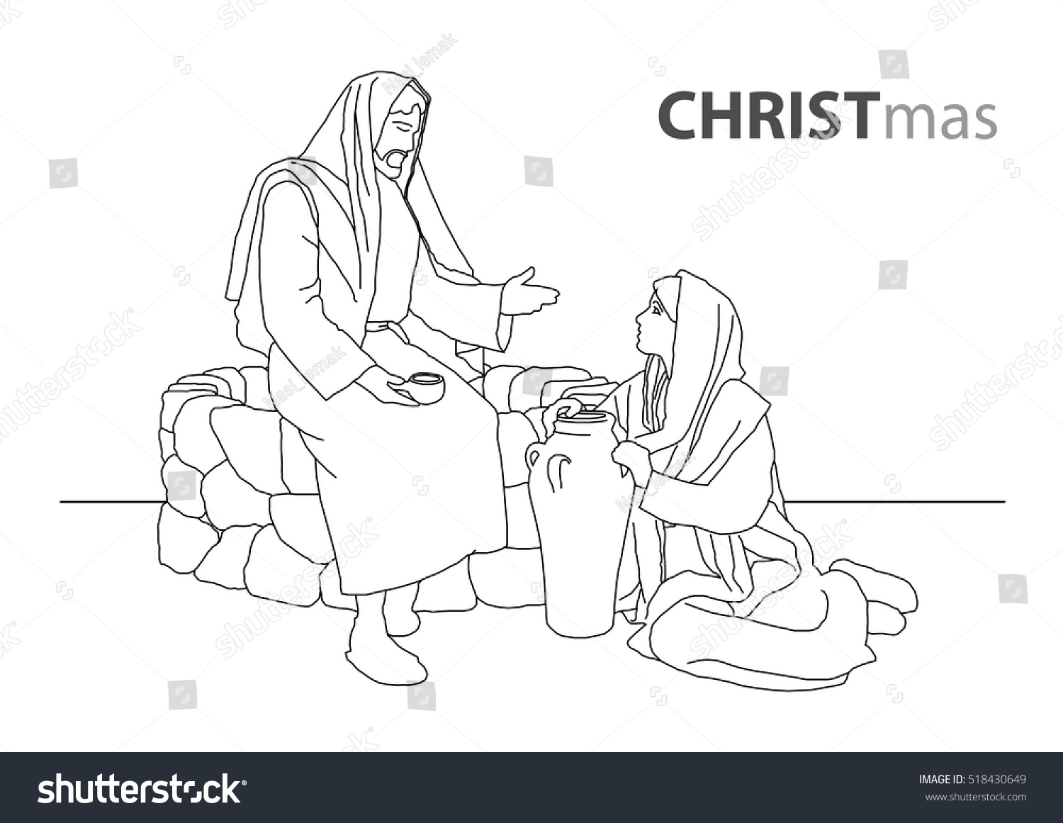 Jesus Christ Talk Samaritan Woman Outline Immagine Vettoriale Stock Royalty Free 518430649