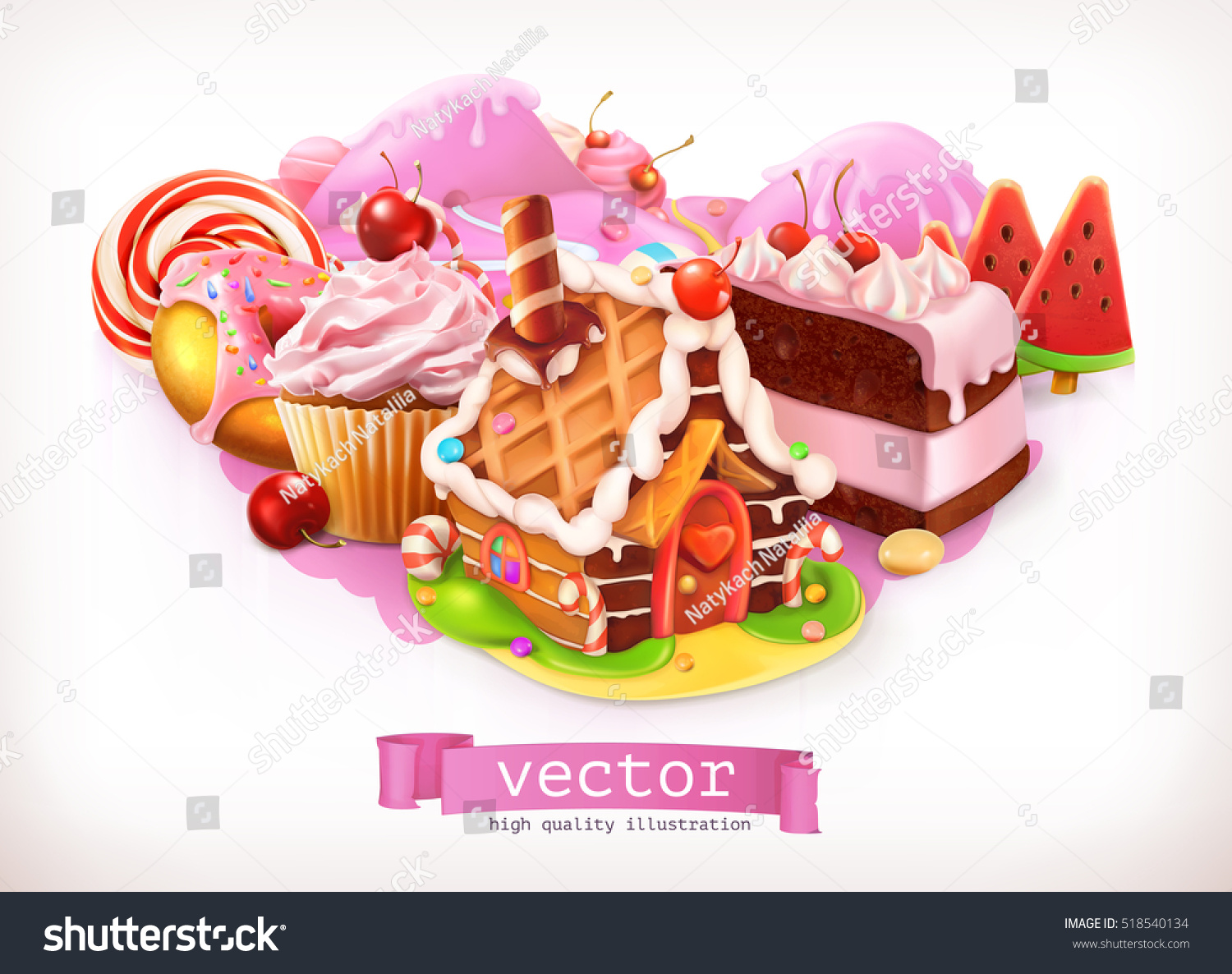 Sweet Shop Pink Confectionery Desserts Gingerbread Stock Vector ...