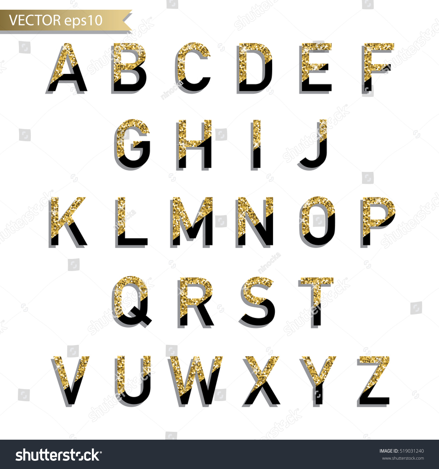 Gold Glitter Decorative Letters Isolated On Stock Vector (Royalty Free ...