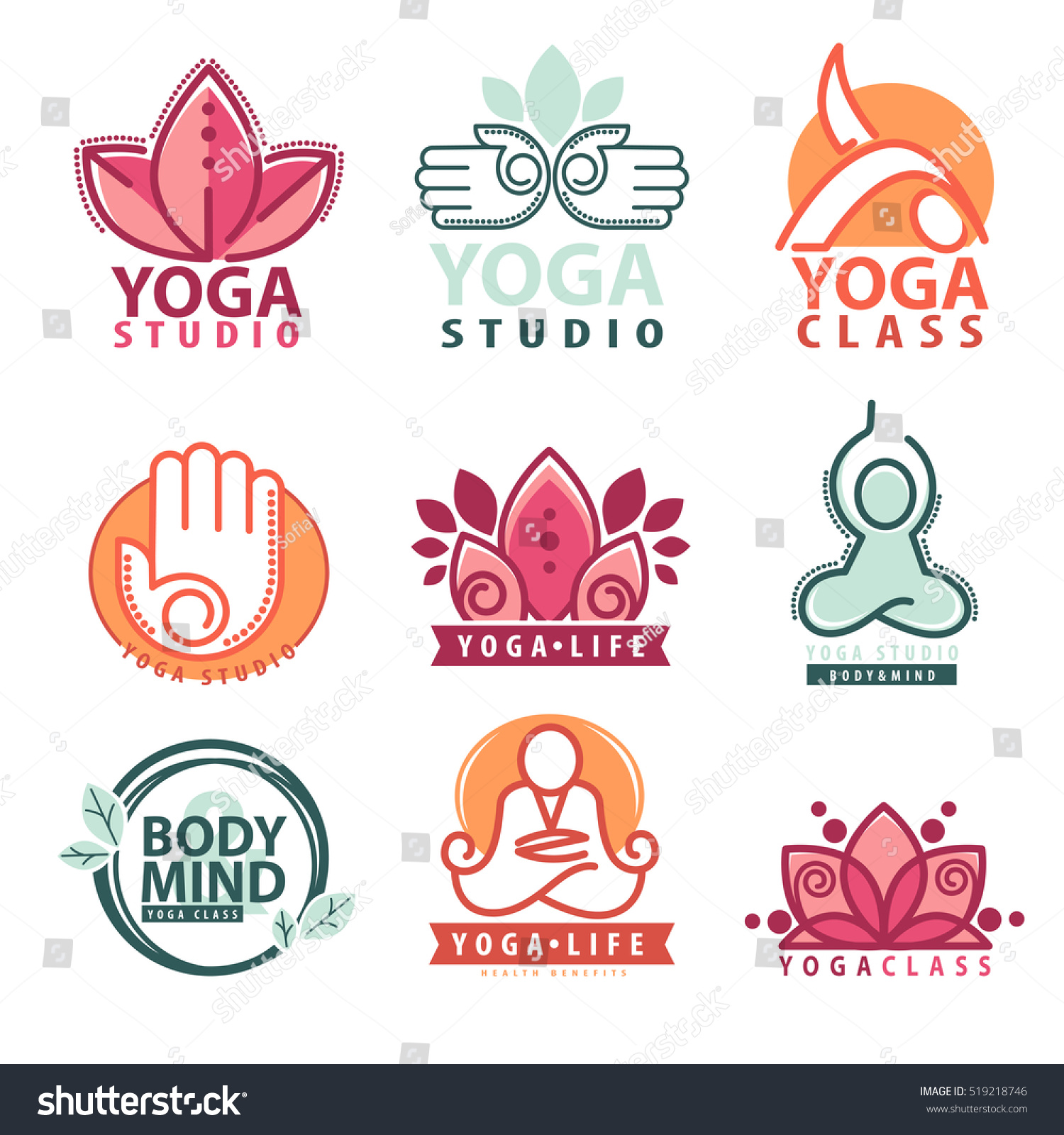 Set Yoga Meditation Logo Symbols Vector Stock Vector (Royalty Free ...