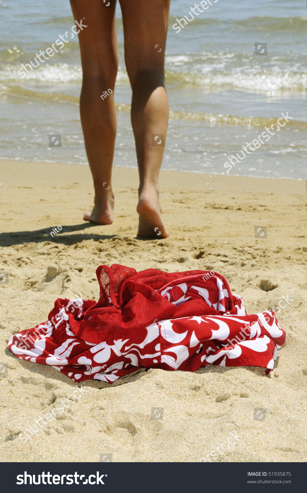 Someone Entering Sea Water Without Swimsuit Stock Photo