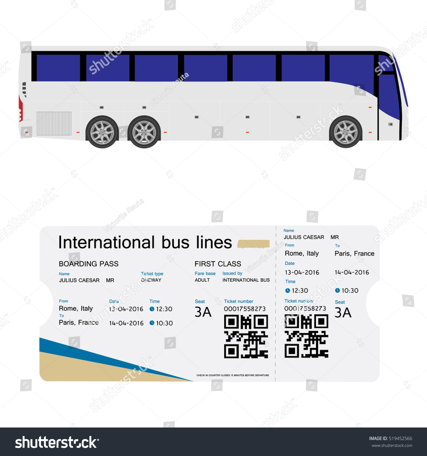 Raster Illustration Bus Boarding Pass Ticket Stock Illustration 519452566 Shutterstock