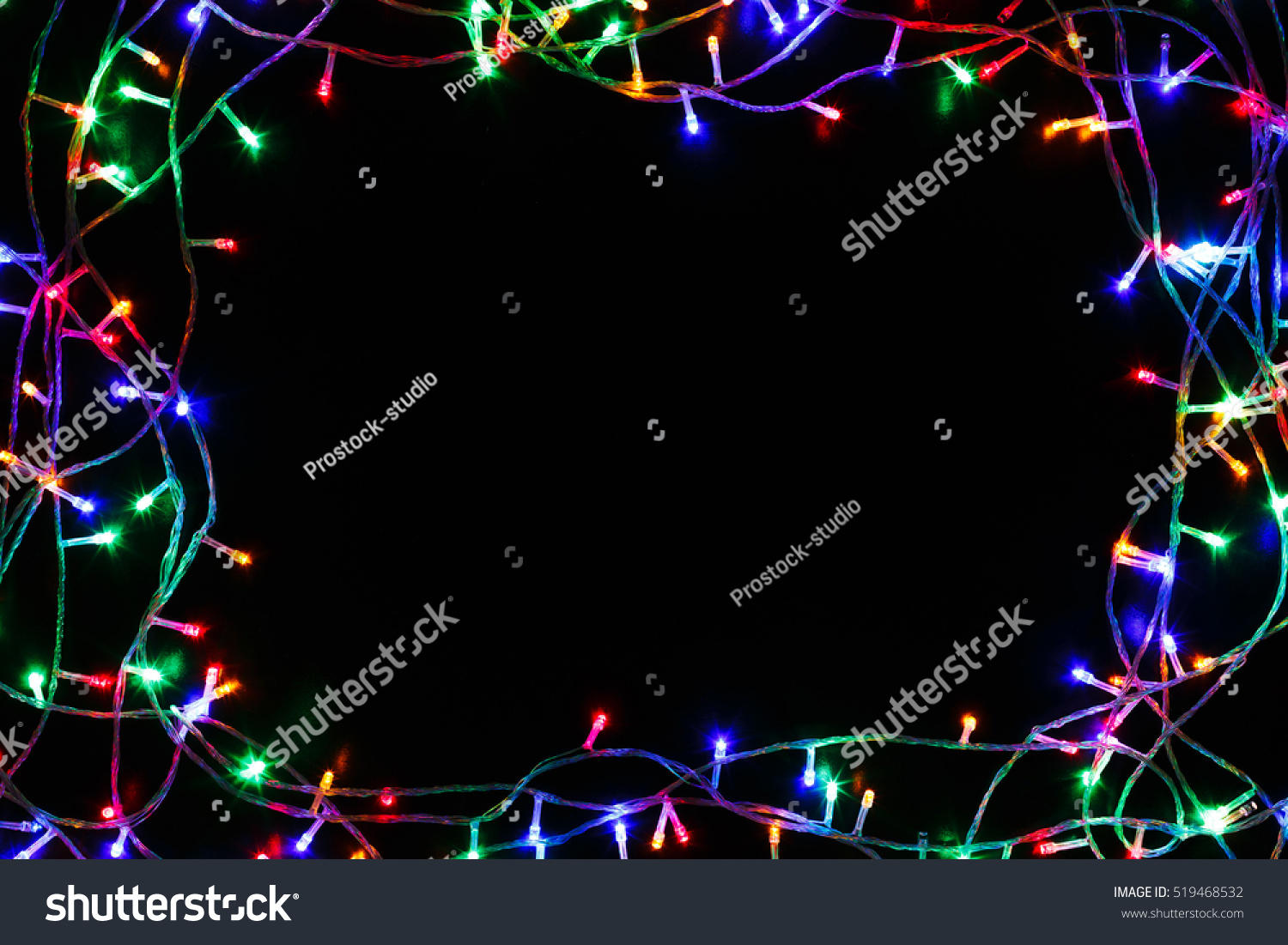 Christmas Lights Frame On Black Background Stock Photo 519468532 ...