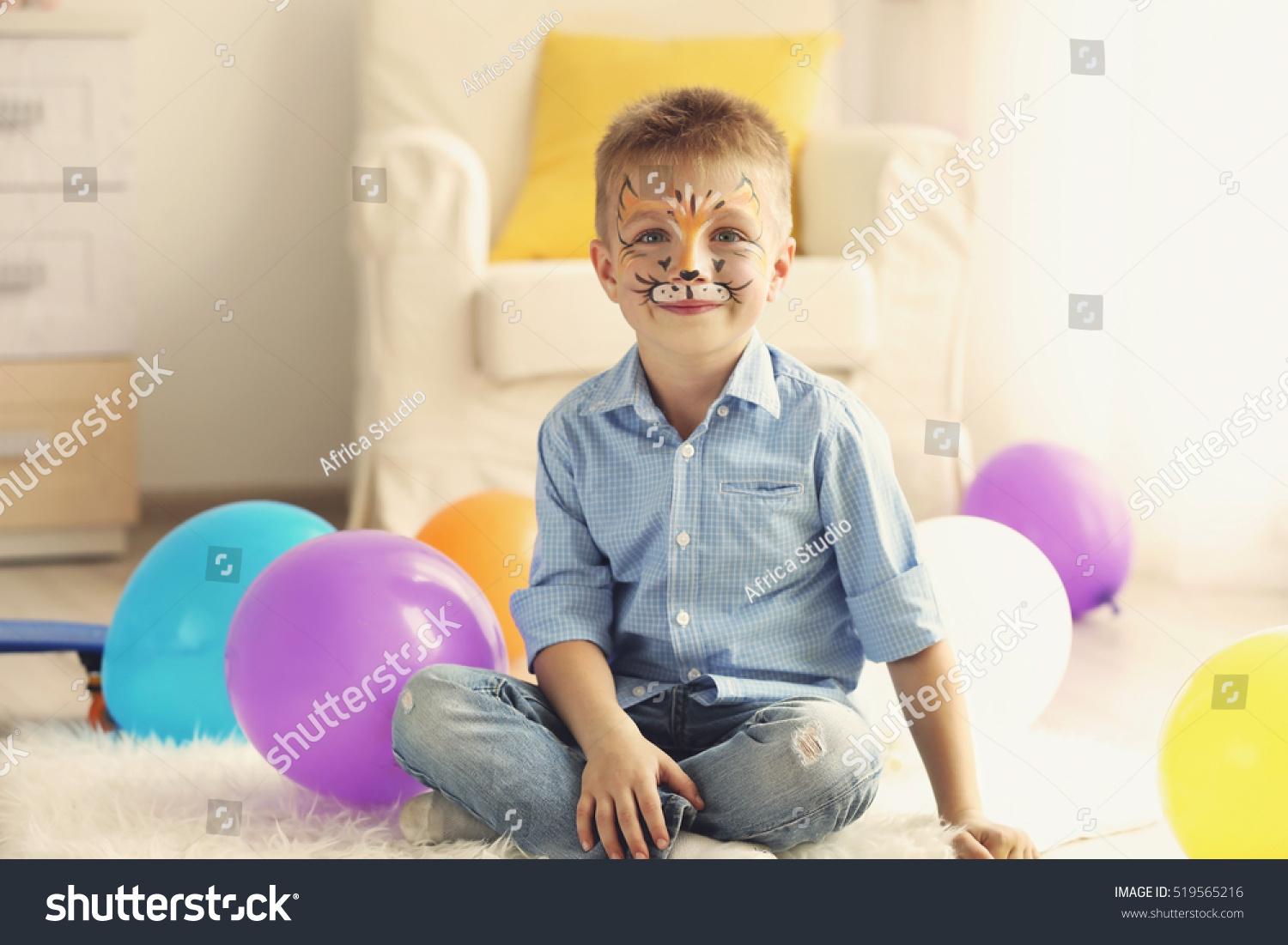 Funny Boy Face Painting His Room Foto Stok 519565216 Shutterstock   Stock Photo Funny Boy With Face Painting In His Room 519565216 