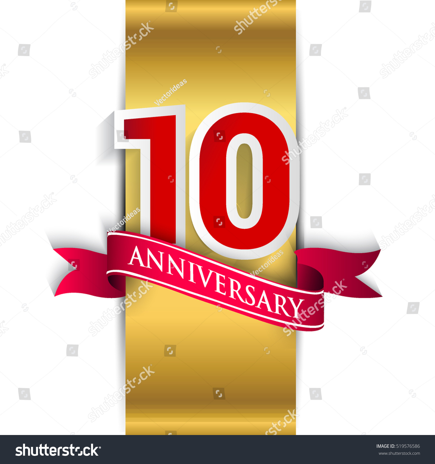 10th Anniversary Logo Golden Label Red Stock Vector (Royalty Free ...