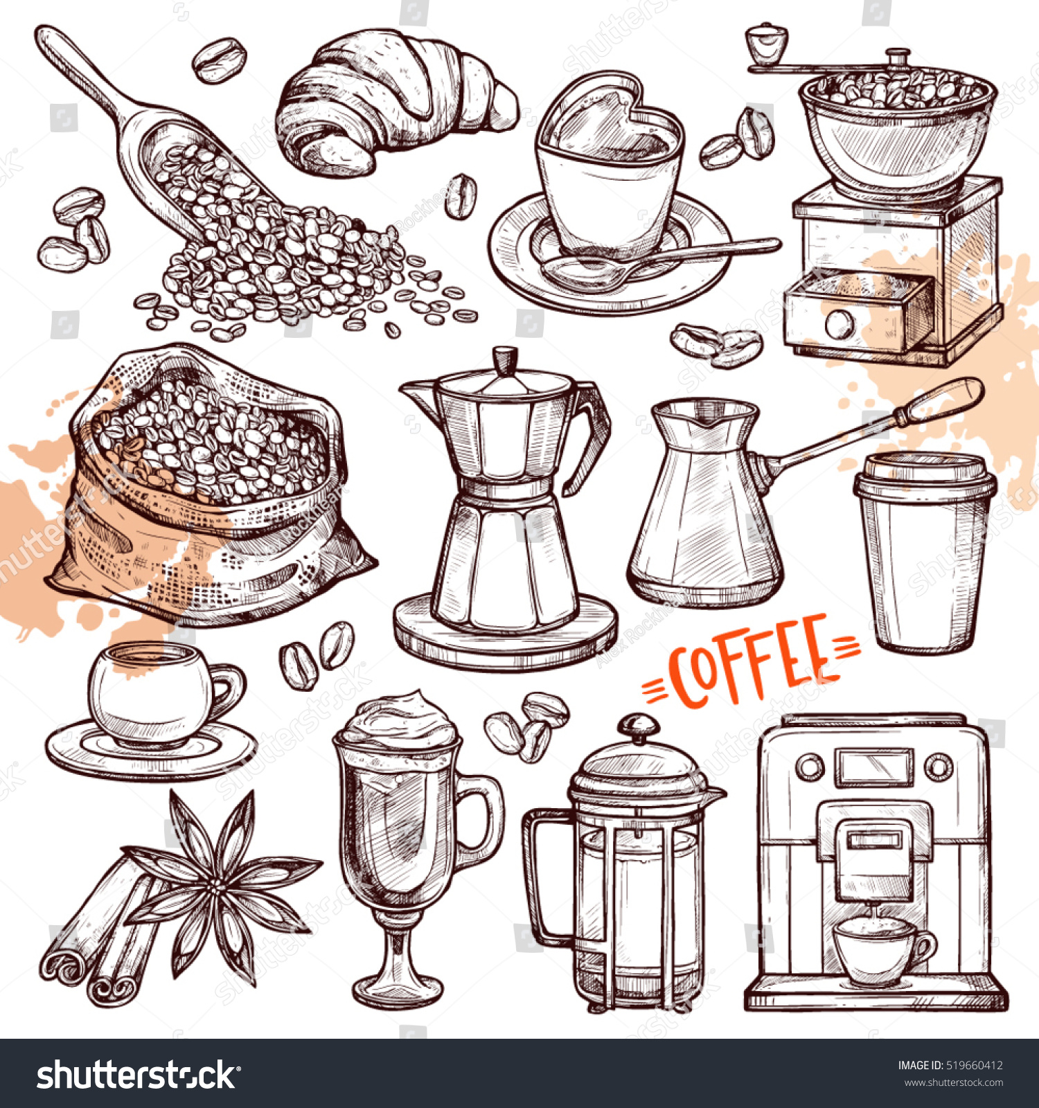 Coffee Hand Drawn Collection Vector Sketch Stock Vector (Royalty Free ...