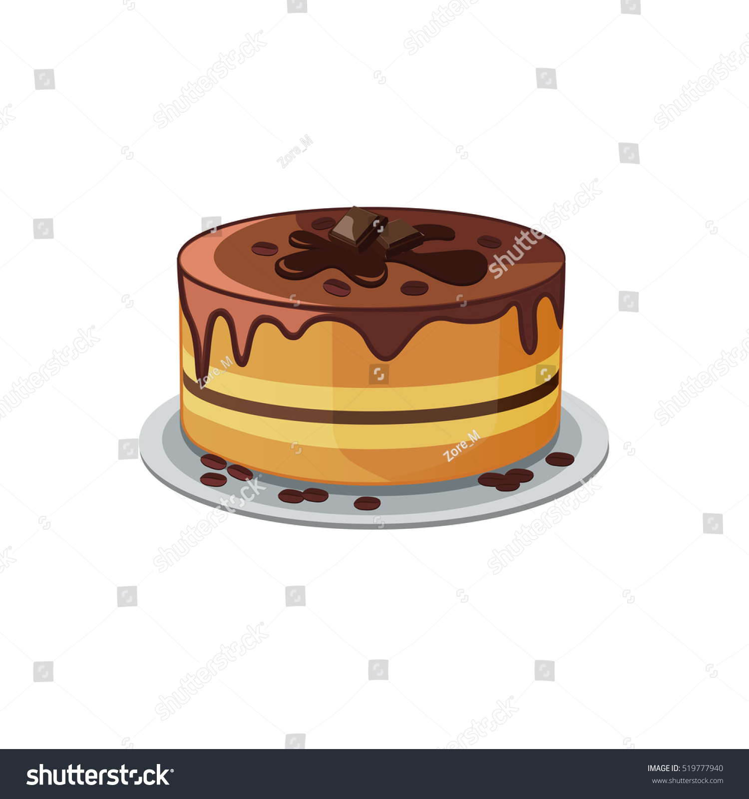 Chocolate Layered Cake Coffee Beans Decoration Stock Vector (Royalty ...