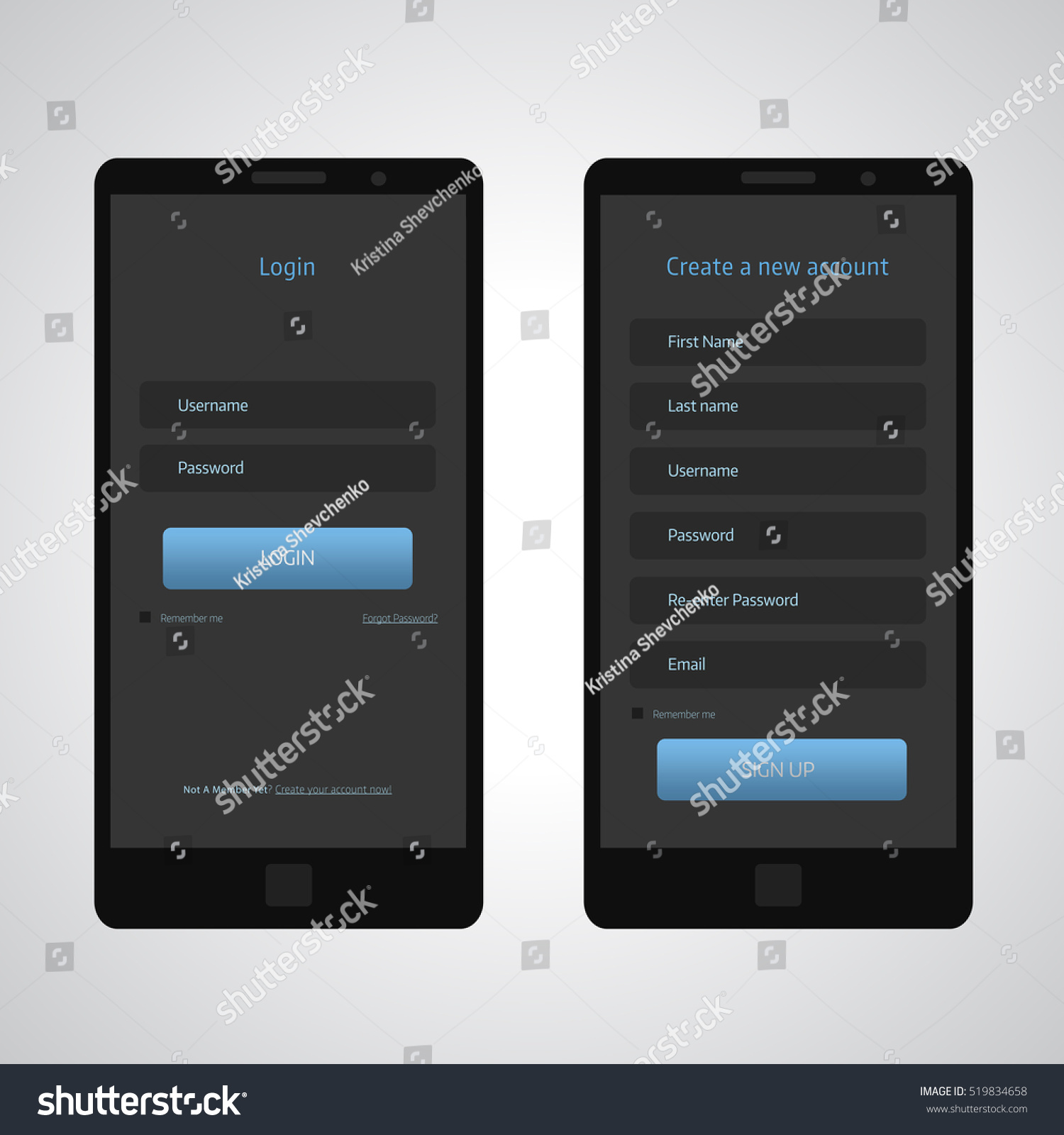 App Login Form Registration Form Dark Stock Vector (Royalty Free ...