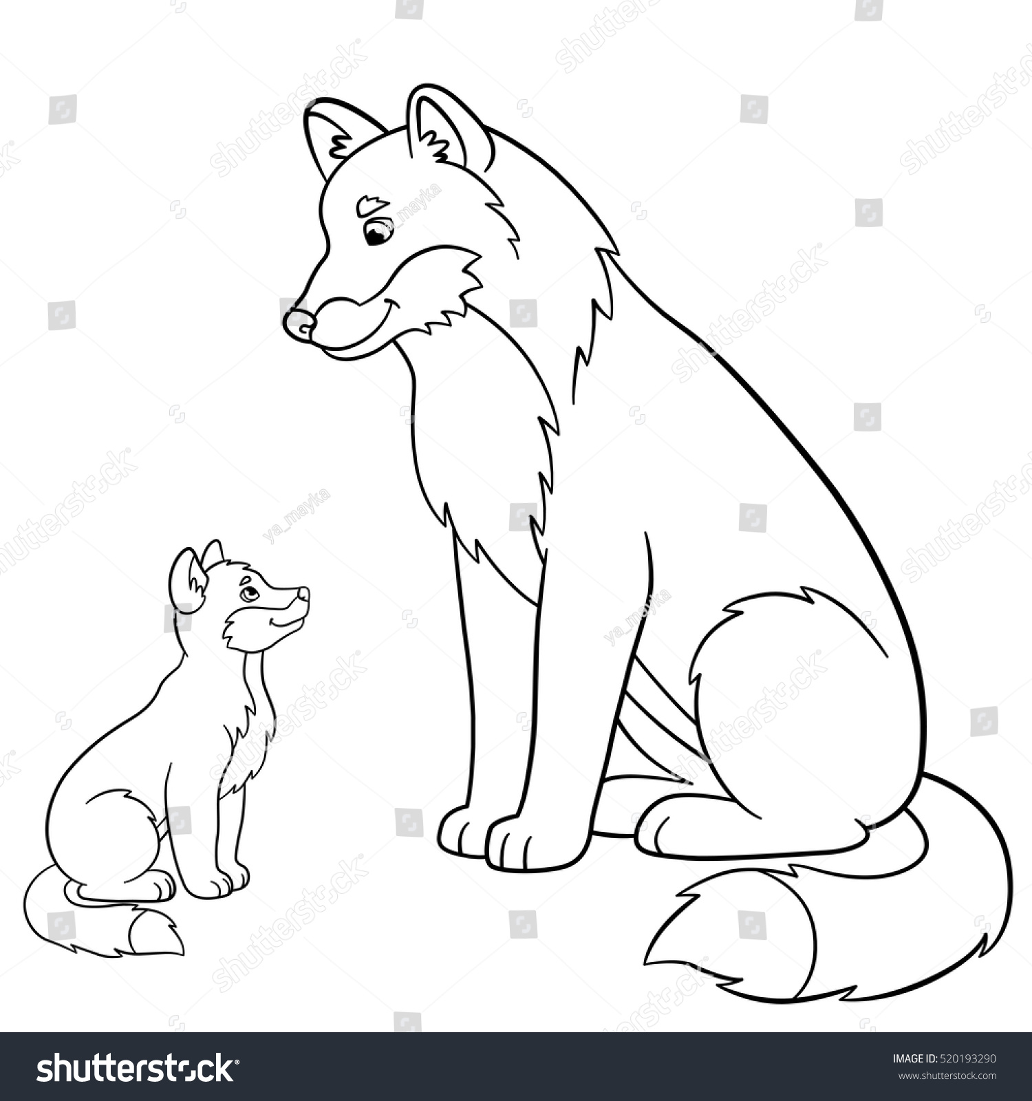 Раскраски Дикие животные для детей волк и Волчонок