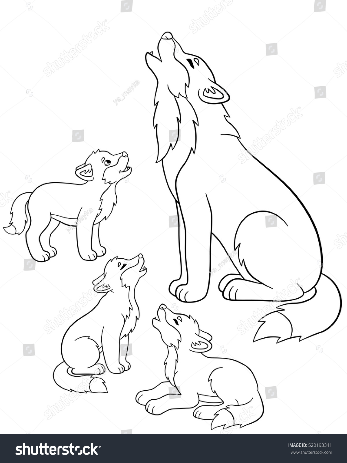 Волк с волчатами раскраска для детей