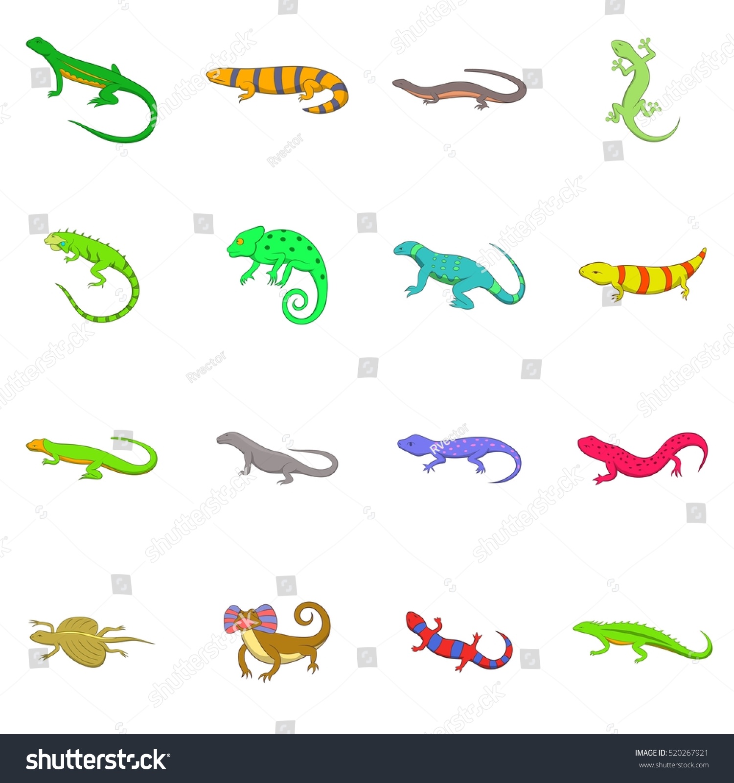 Lizard Icons Set Cartoon Illustration 16 Stock Vector (Royalty Free ...