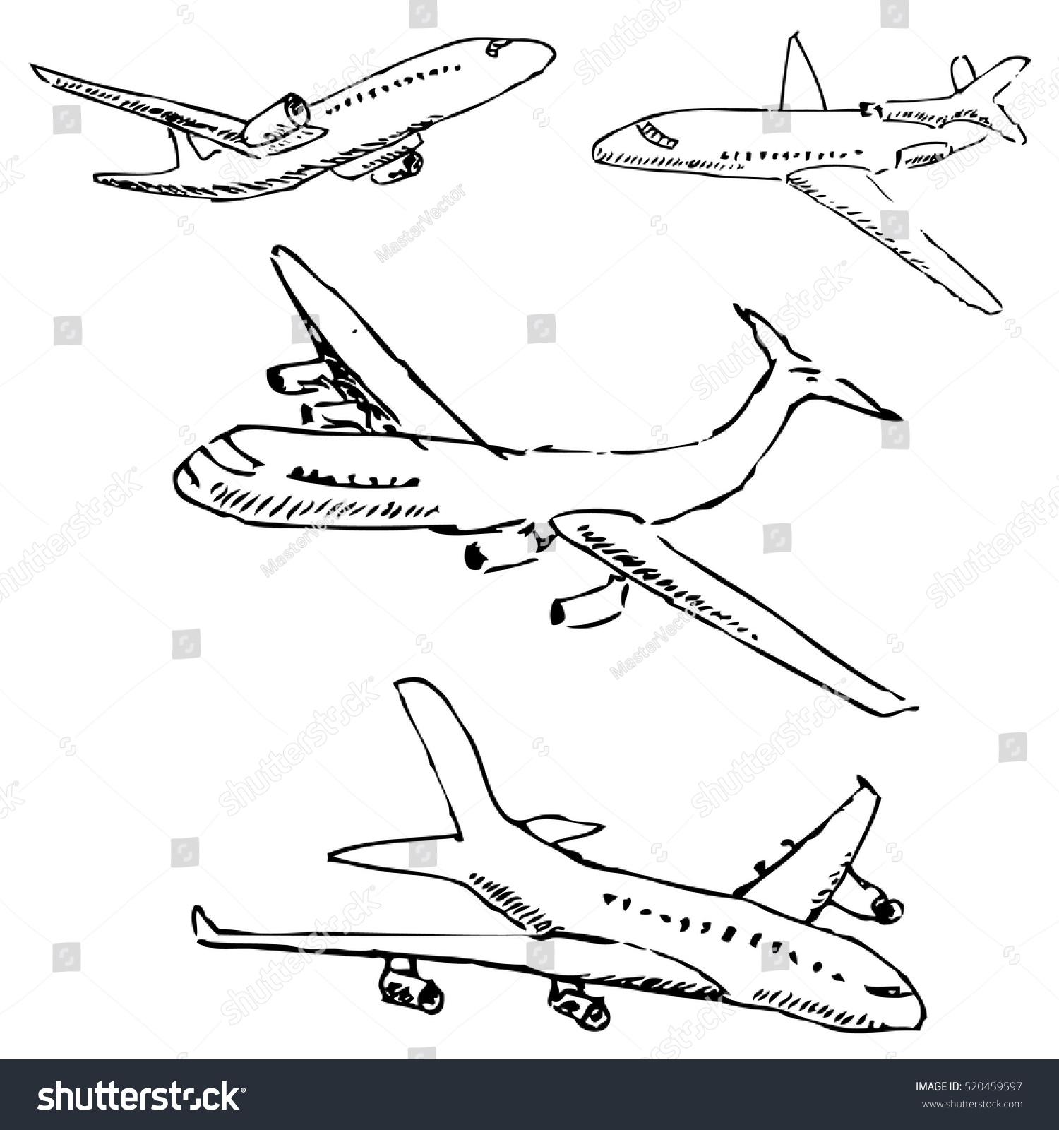 Aircraft Pencil Sketch By Hand Stock Vector (Royalty Free) 520459597 ...