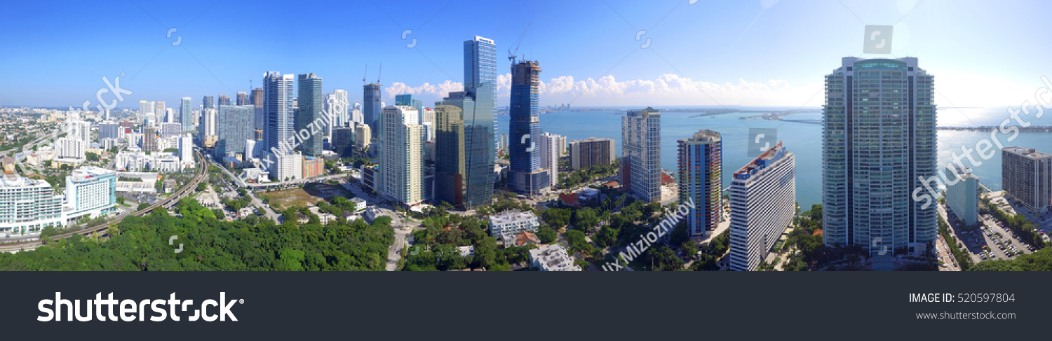 Aerial Panoramic Image Brickell Miami Fl Stock Photo 520597804